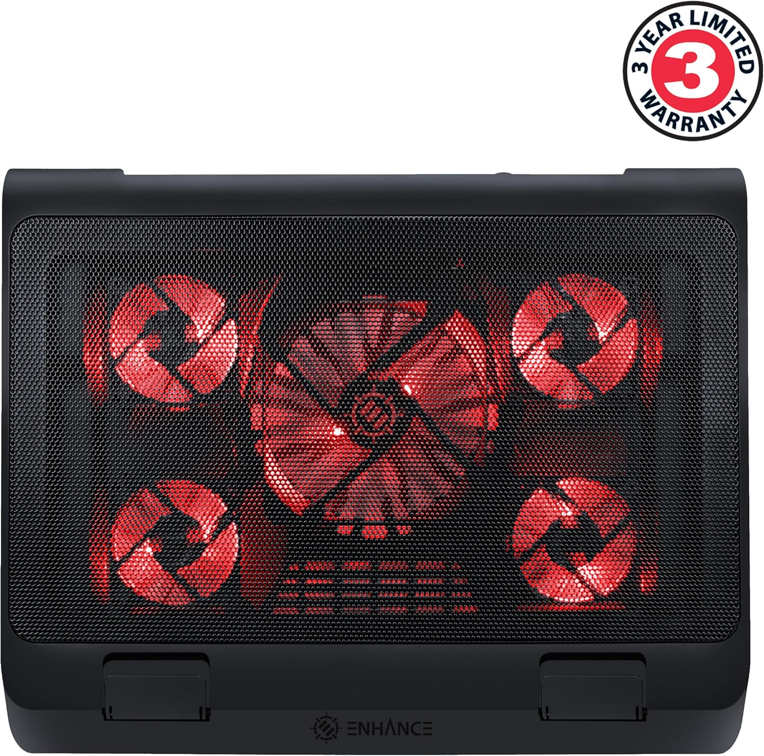 ENHANCE Gaming Laptop Cooling Pad Stand with LED Cooler Fans , Adjustable Height , & Dual USB Port for 17 inch Laptops - 5 Ultra Quiet High Performance Fans 2630 RPM & Built-In Bumpers - Red - Image 3