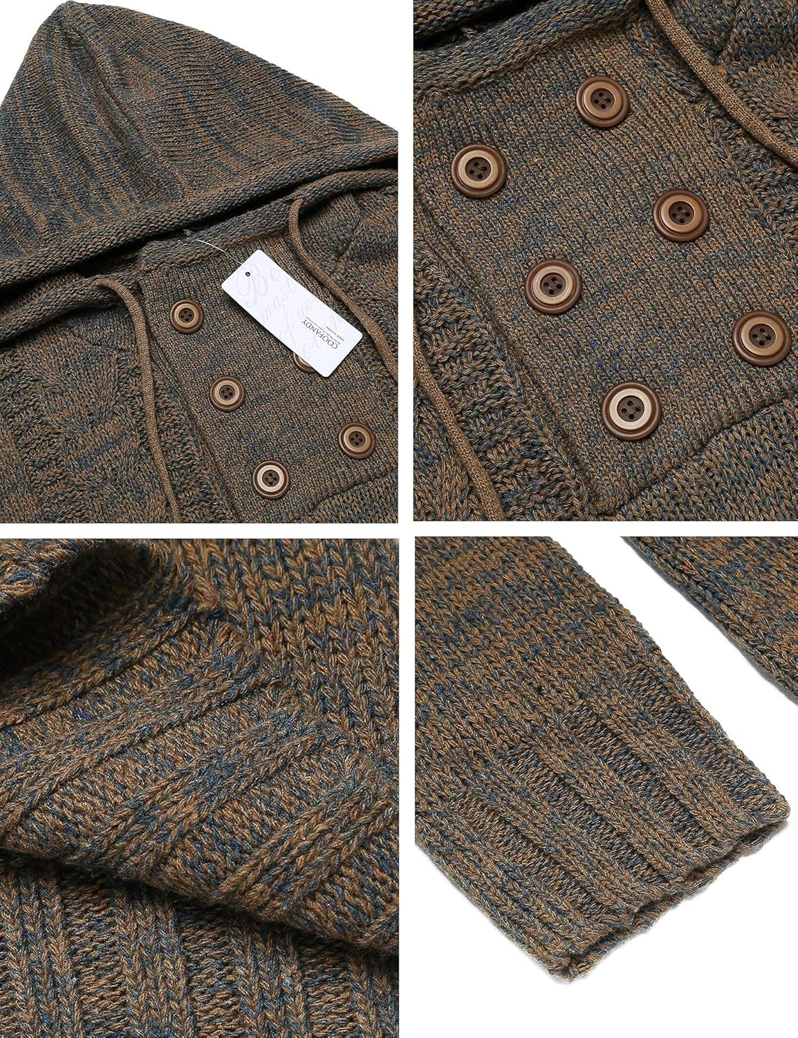 COOFANDY Men's Knitted Hoodies Pullover Casual Long Sleeve Turtleneck Sweaters - Image 6