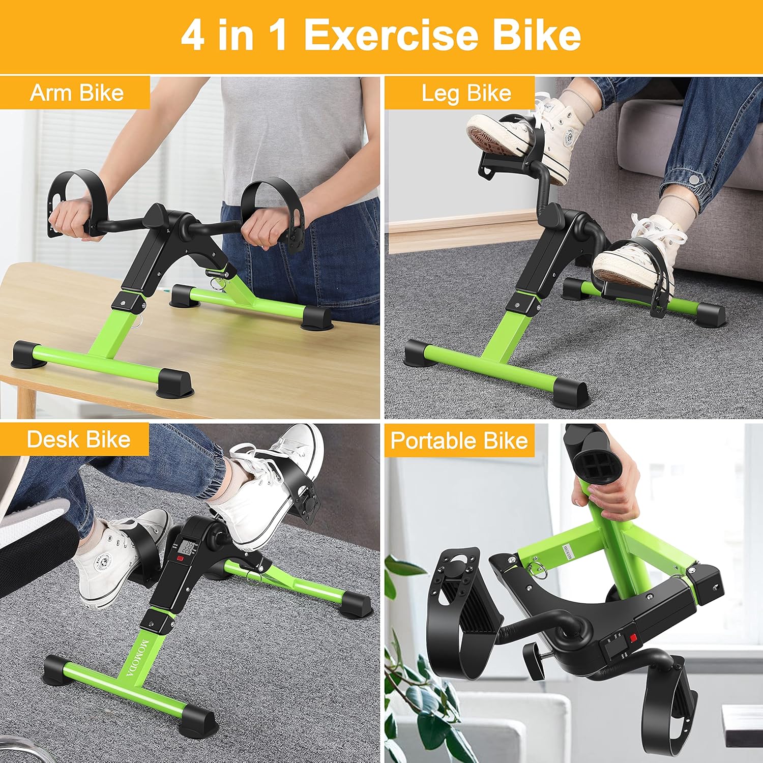 Pedal Exerciser Desk Exercise Bike Leg and Arm Bike with LCD Monitor Foldable (black/green) - Image 4