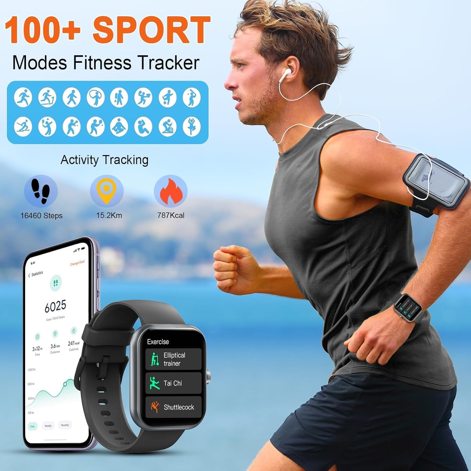 Smart Watch(Answer/Make Calls), 1.96" HD Smartwatches for Men Women, Fitness Tracker with Heart Rate SpO2 Sleep Monitor, Pedometer, 100+ Sport Modes, IP68 Waterproof, Activity Tracker - Image 7
