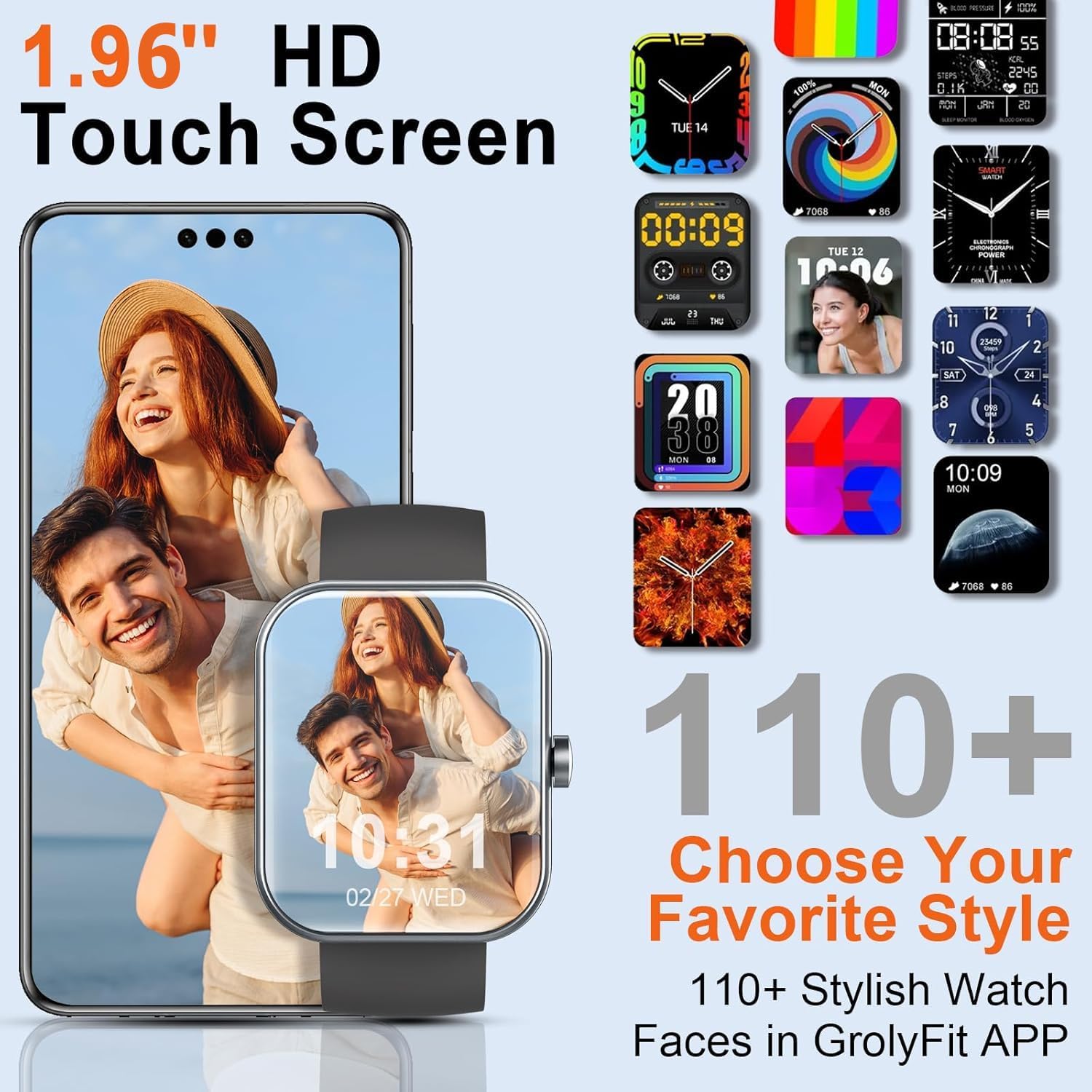 Smart Watch(Answer/Make Calls), 1.96" HD Smartwatches for Men Women, Fitness Tracker with Heart Rate SpO2 Sleep Monitor, Pedometer, 100+ Sport Modes, IP68 Waterproof, Activity Tracker - Image 8