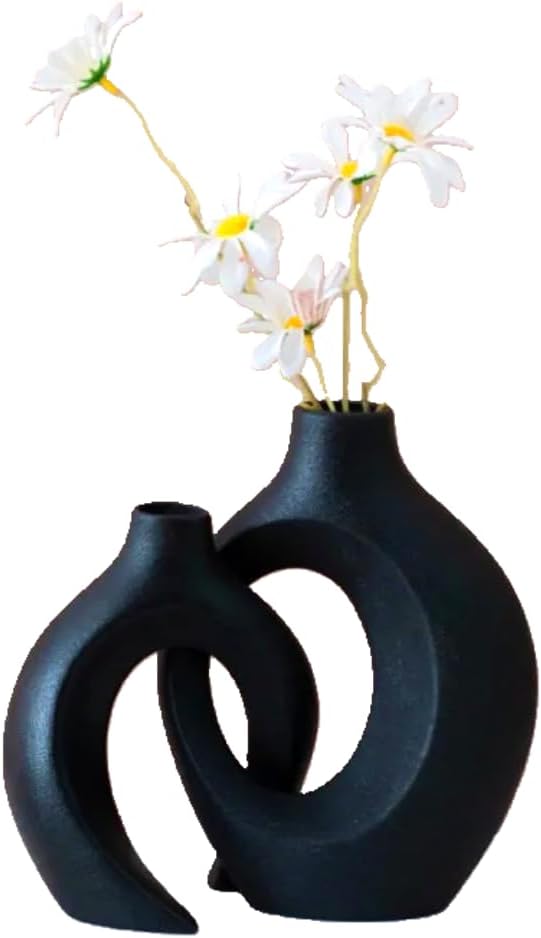 VCS 2 Set Ceramic Flower Vase, Nordic Minimal Unique Abstract Classy LuxuryTrendy Modern Pampas Grass Vase Perfect for Farmhouse, Home Decor, Living, Bedroom, Coffee Tables, Gifts (Black) - Image 7