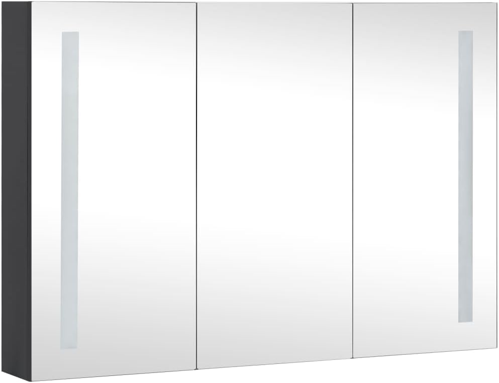 vidaXL LED Bathroom Mirror Cabinet with 3 Doors and 5 Shelves, Energy-Efficient Light for Grooming, Makeup, and Skincare, Melamine-Finish MDF, Anthracite, Contemporary Design, Dimensions: 35"x5.5"... - Image 5