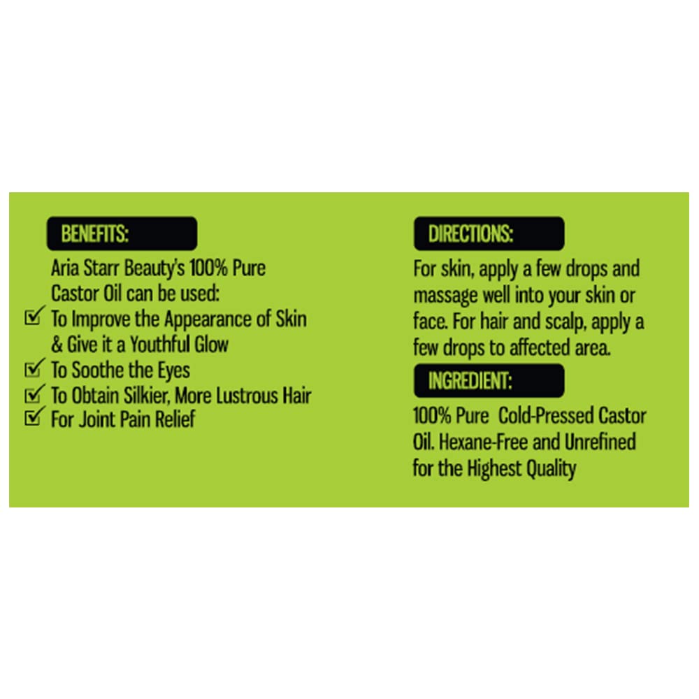 Aria Starr Castor Oil Cold Pressed - 16 FL OZ - 100% Pure Hair Oil For Hair Growth, Face, Skin Moisturizer, Scalp, Thicker Eyebrows And Eyelashes - Image 8