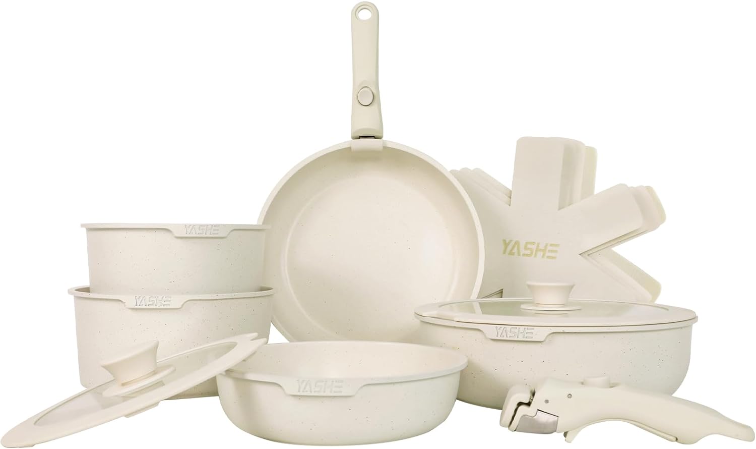YASHE 13-Piece Pots and Pans Set, Nonstick Granite Cookware Set, Detachable Handle Pots and Pans, PFAS and PFOA-Free, Easy Clean Kitchen Cookware Set, Eco-friendly, Perfect for RV and kitchen use - Image 2