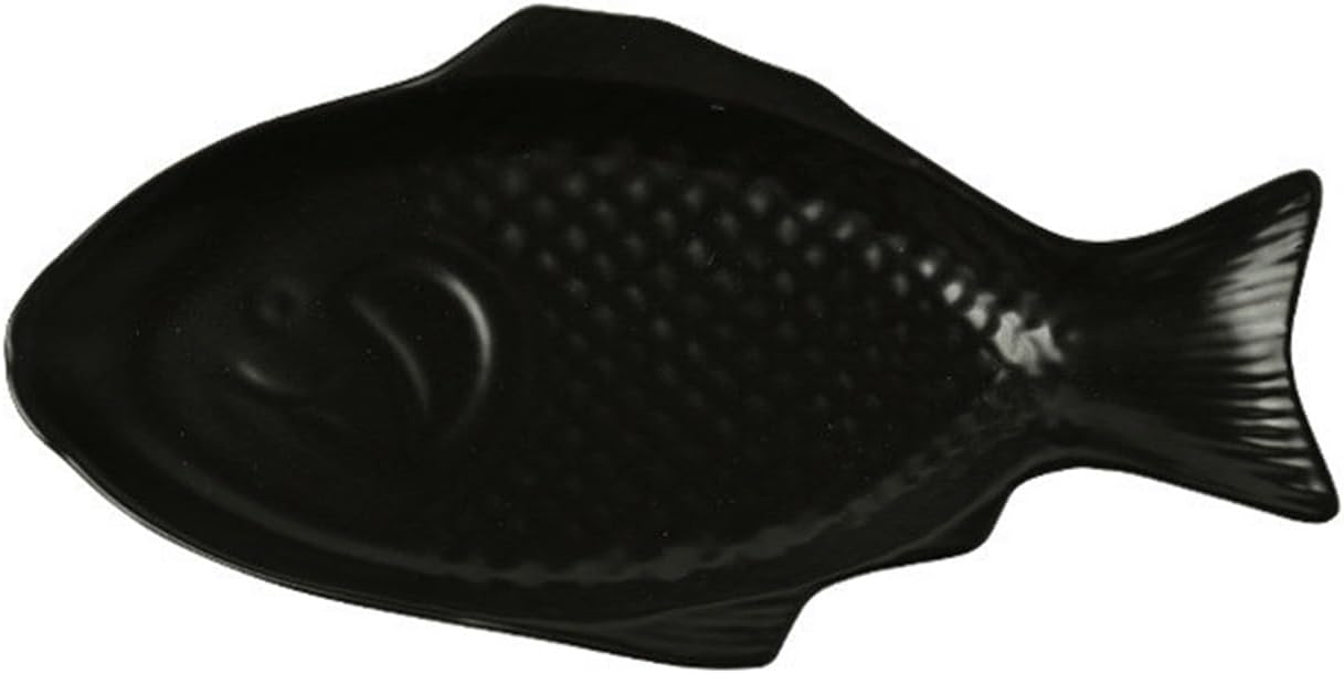 Dinner plate, Irregular Fish Shape Ceramic Plate Rectangular Steamed Fish Plate Ceramic Dinner Plate Family Dining Plate For Hotel Restaurant,Dinnerware(Black) - Image 2