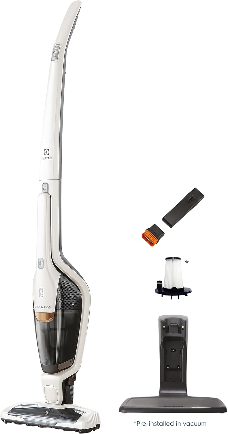 Electrolux Ergorapido Cordless 2-in-1 Vacuum Cleaner with High Suction Power and 180-Degree EasySteer Mobility, 48-Minute Run Time, 2 Power Modes, Satin White - Image 2
