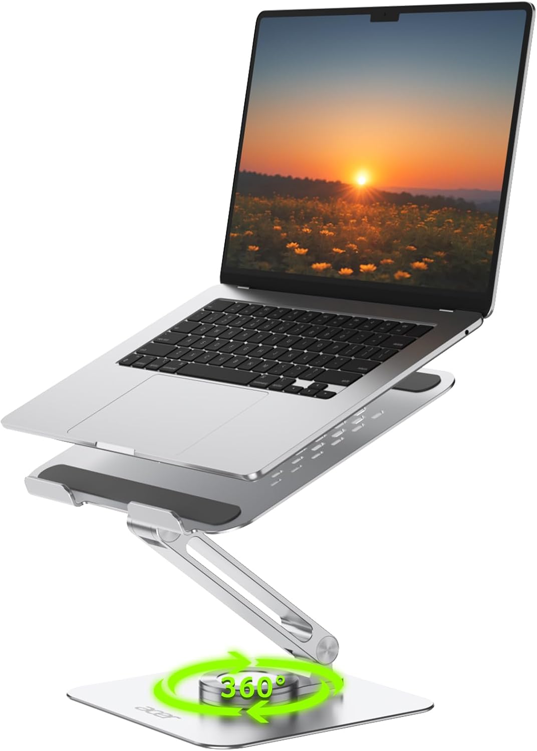 acer Laptop Stand for Desk - with 360 Swivel Base, Rotating Laptop Riser for Desk, Adjustable Computer Stand for Laptops, Ergonomic Riser Holder Foldable, Portable MacBook Pro Air (10-16") - Silver - Image 2