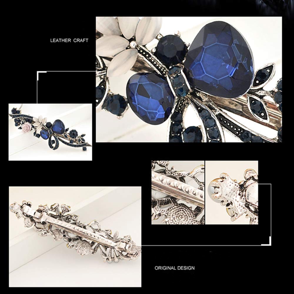 4 Packs Heart Shaped Crystal Butterfly Flower Vintage Hair Barrettes Peacock Rhinestones French Hair Clip Bridal Wedding Formal Event Jewelry Accessory for Women Girls - Image 7
