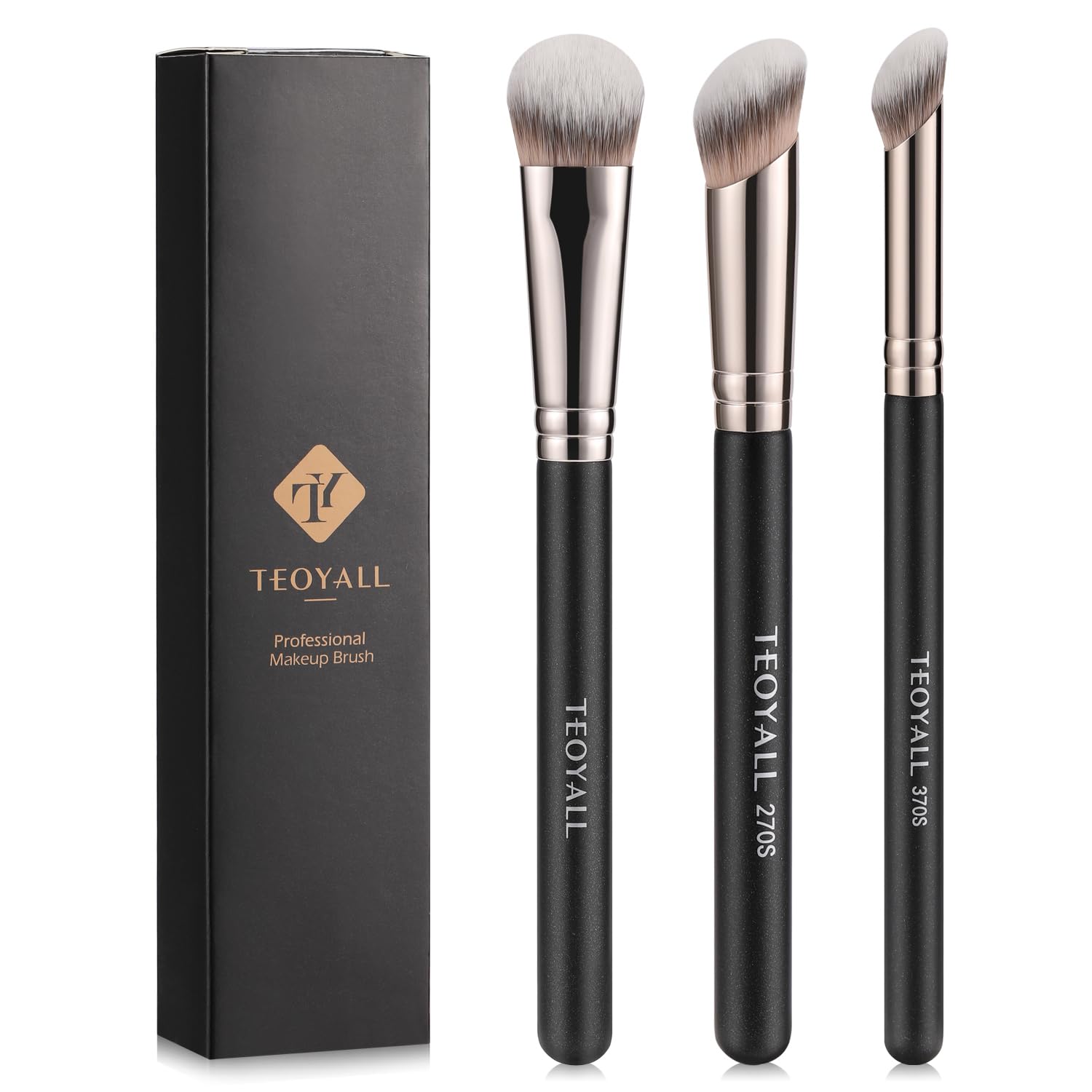 TEOYALL Contour Conceal Brush Set, 3PCS Angled Synthetic Under Eye Concealer Brush for Blending Setting Buffing with Liquid, Cream and Powder Cosmetic (270S/370S/Angled) - Image 2