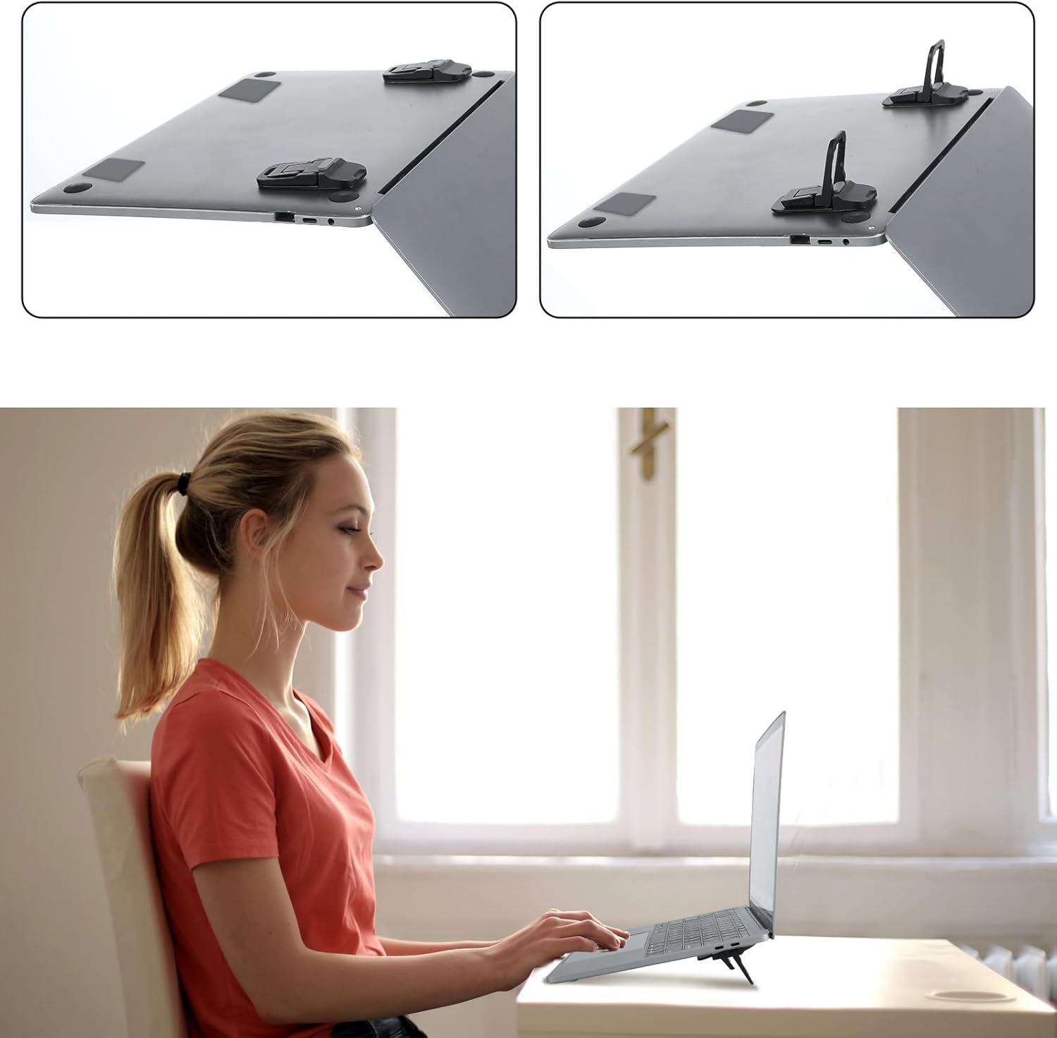 Zinc Alloy Mini Portable Laptop Stand for Desk, Foldable Computer Keyboard Riser with 2 Adjustable Angles, Self-Adhesive Invisible Laptop Riser for Desktop, Keyboard Lift (Black) - Image 8