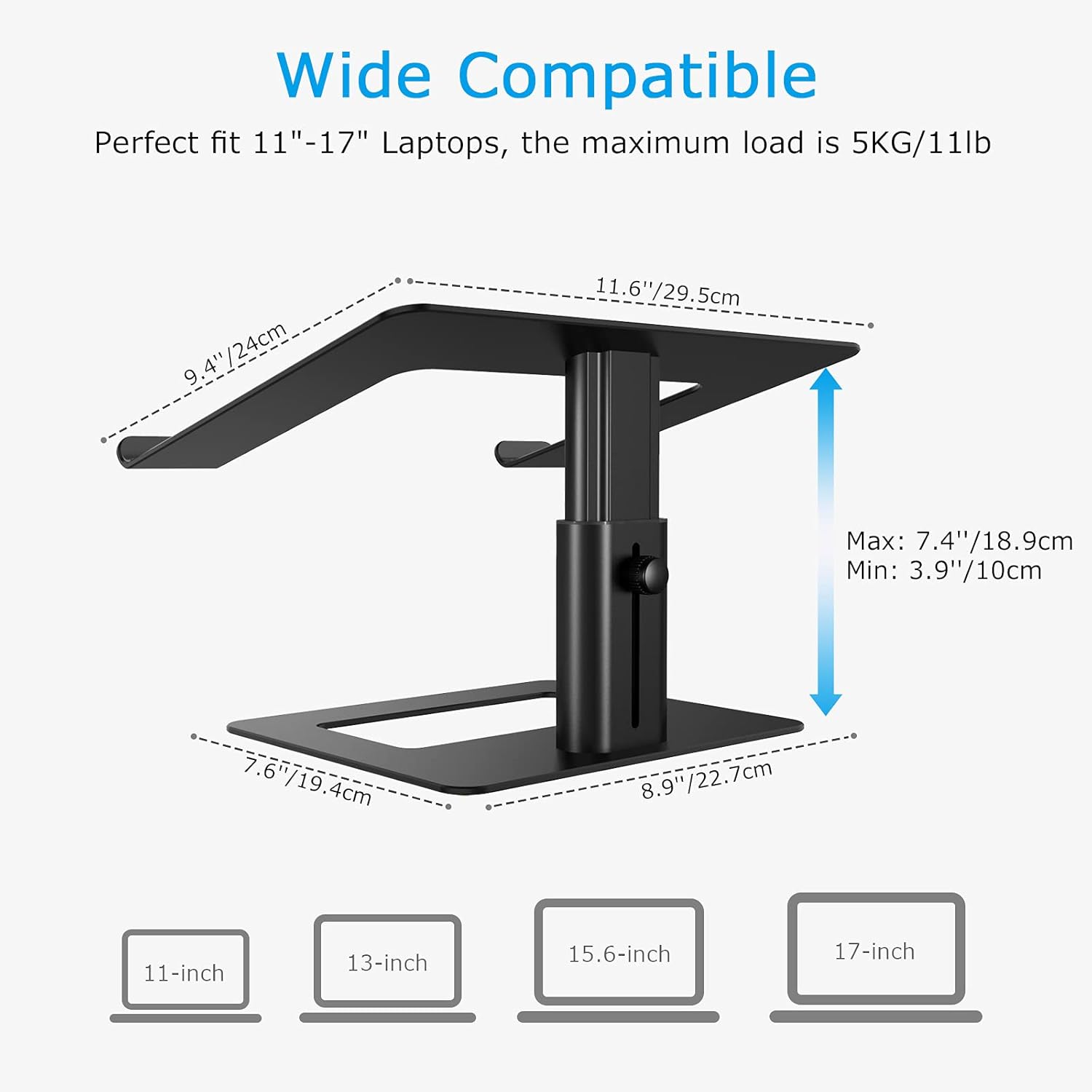 BoYata Laptop Stand, Ergonomic Aluminum Height Adjustable Computer Stand Laptop Holder for Desk, Compatible with MacBook Pro/Air, Dell, Lenovo, HP, Samsung, More Laptops 11-17" (Black) - Image 7