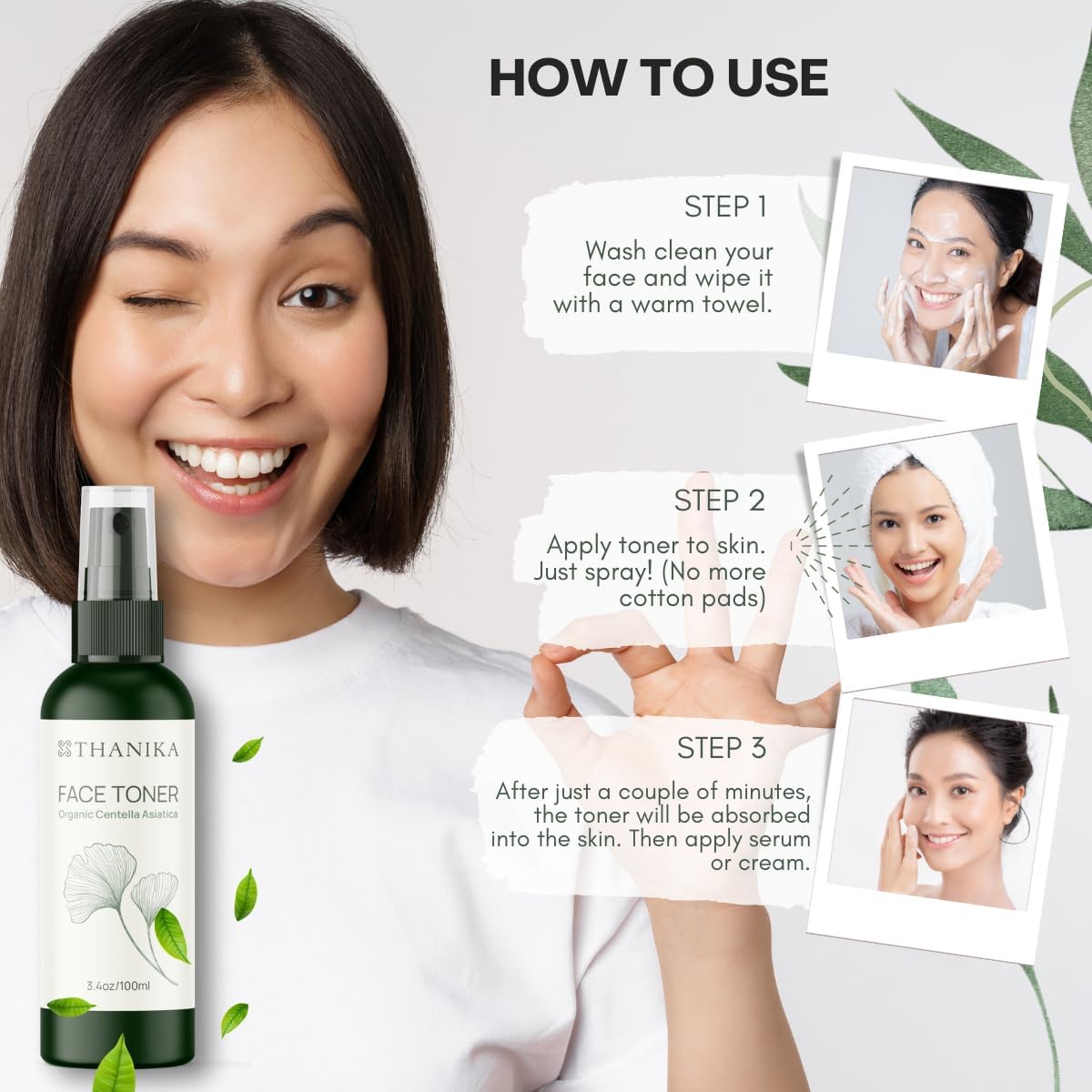 Organic Centella Asiatica Face Toner - Hydrating Toner for Face to Moisturize, Refresh, and Improve Skin Texture - Gentle Daily Facial Mist for All Skin Types - 3.4 fl oz - Image 9