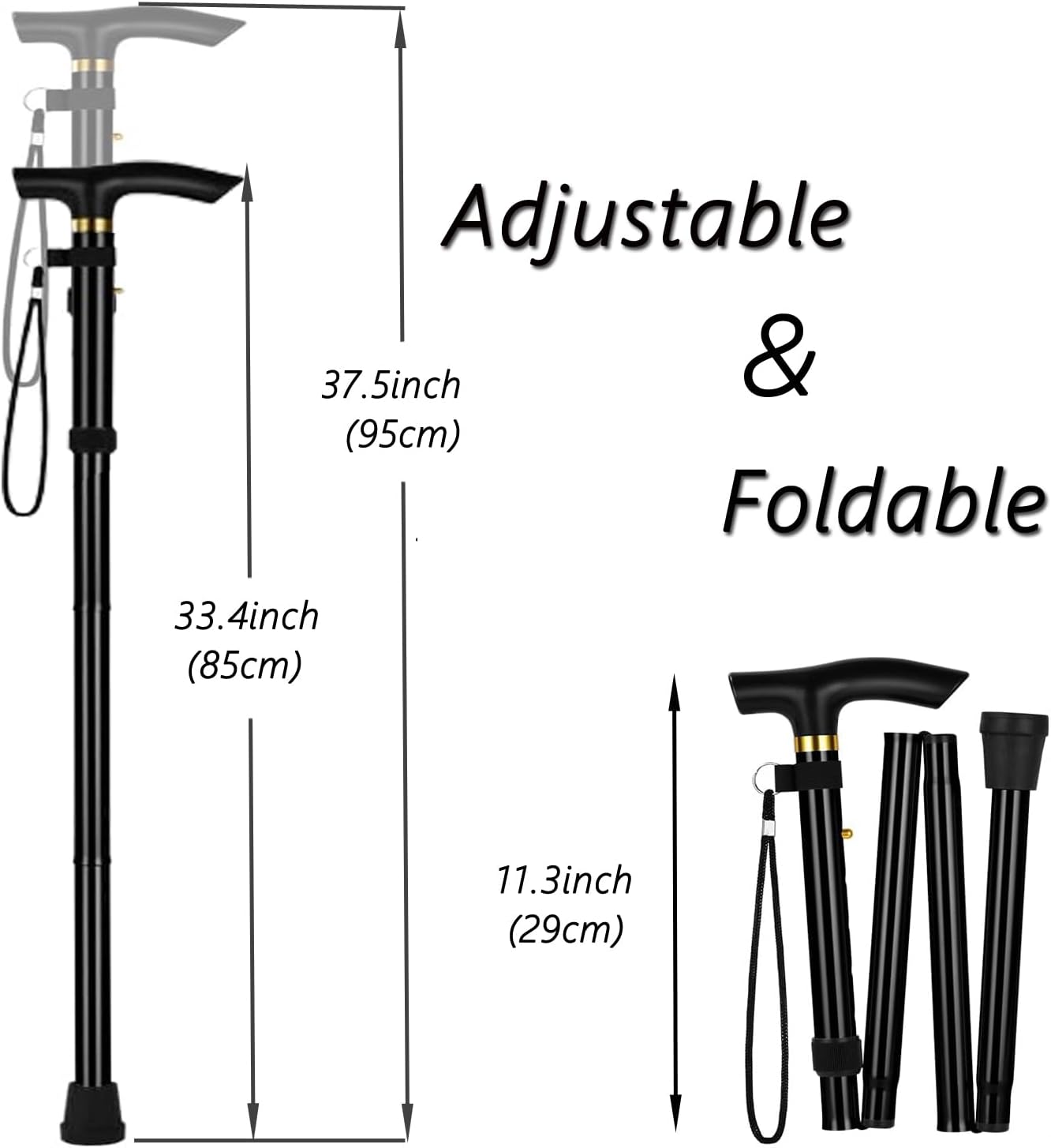 Aluminum Alloy Walking Sticks & Foldable Anti-Slip Hiking Stick - Length Adjustable for Elderly - Image 3