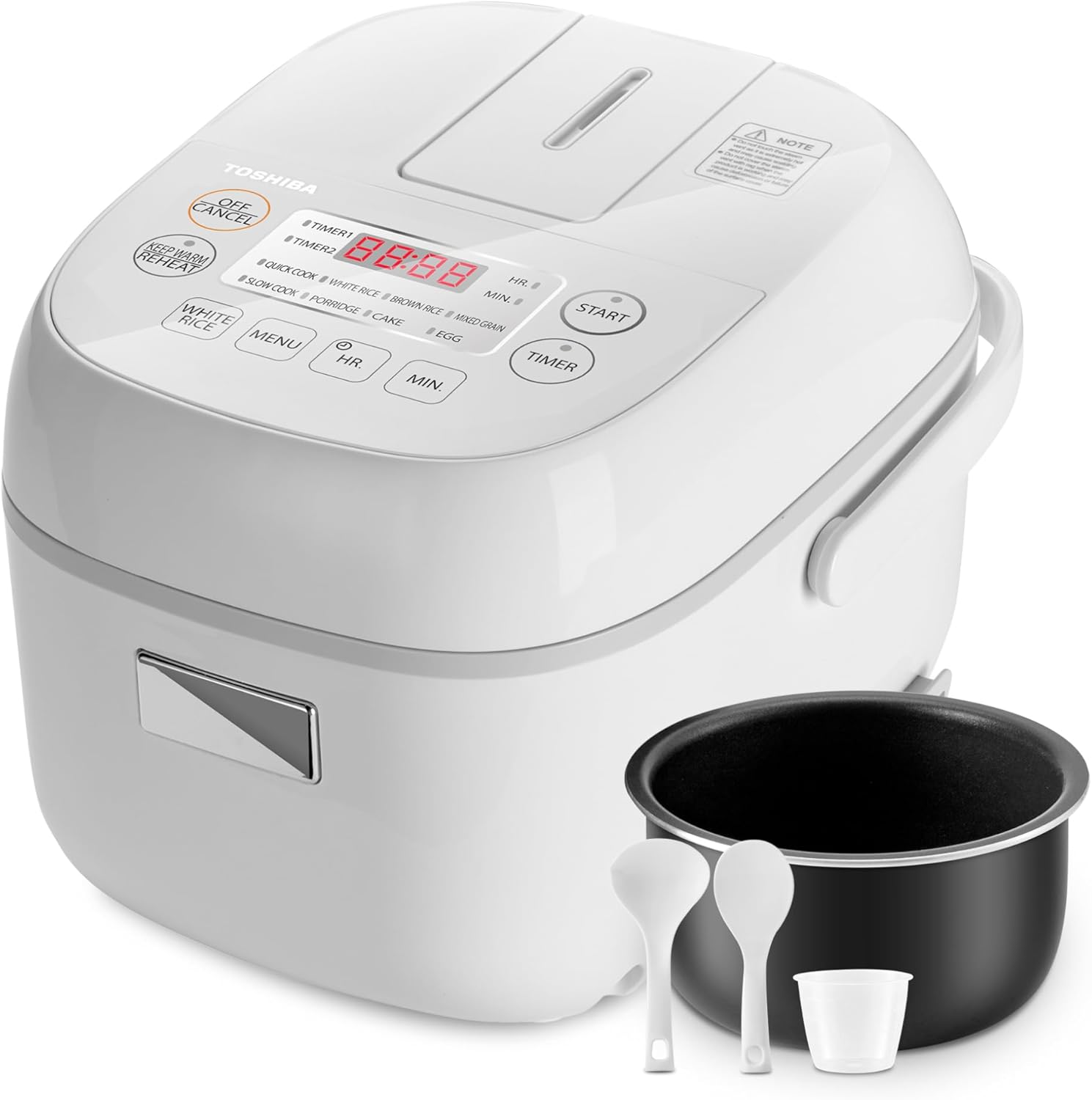 Toshiba Mini Rice Cooker, 3 Cups Uncooked Small Rice Cooker, Steamer & Warmer, With Fuzzy Logic And One-Touch Cooking, 24 Hour Delay Timer And Auto Keep Warm Feature, White - Image 2