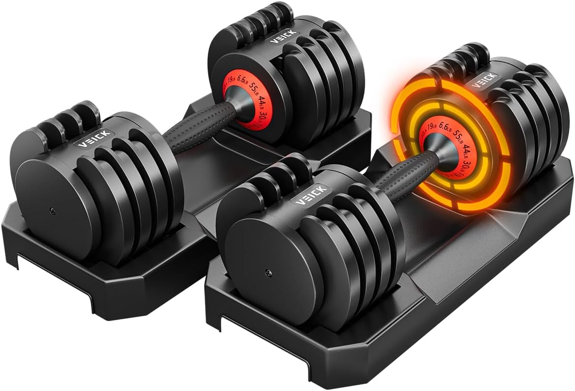 VEICK 25/55 lbs Adjustable Dumbbell with Anti-Slip Turning Handle, Fast Adjust Weight for Men Women, Exercise Equipment with Tray for Home Gym Full Body Workout Fitness - Image 2