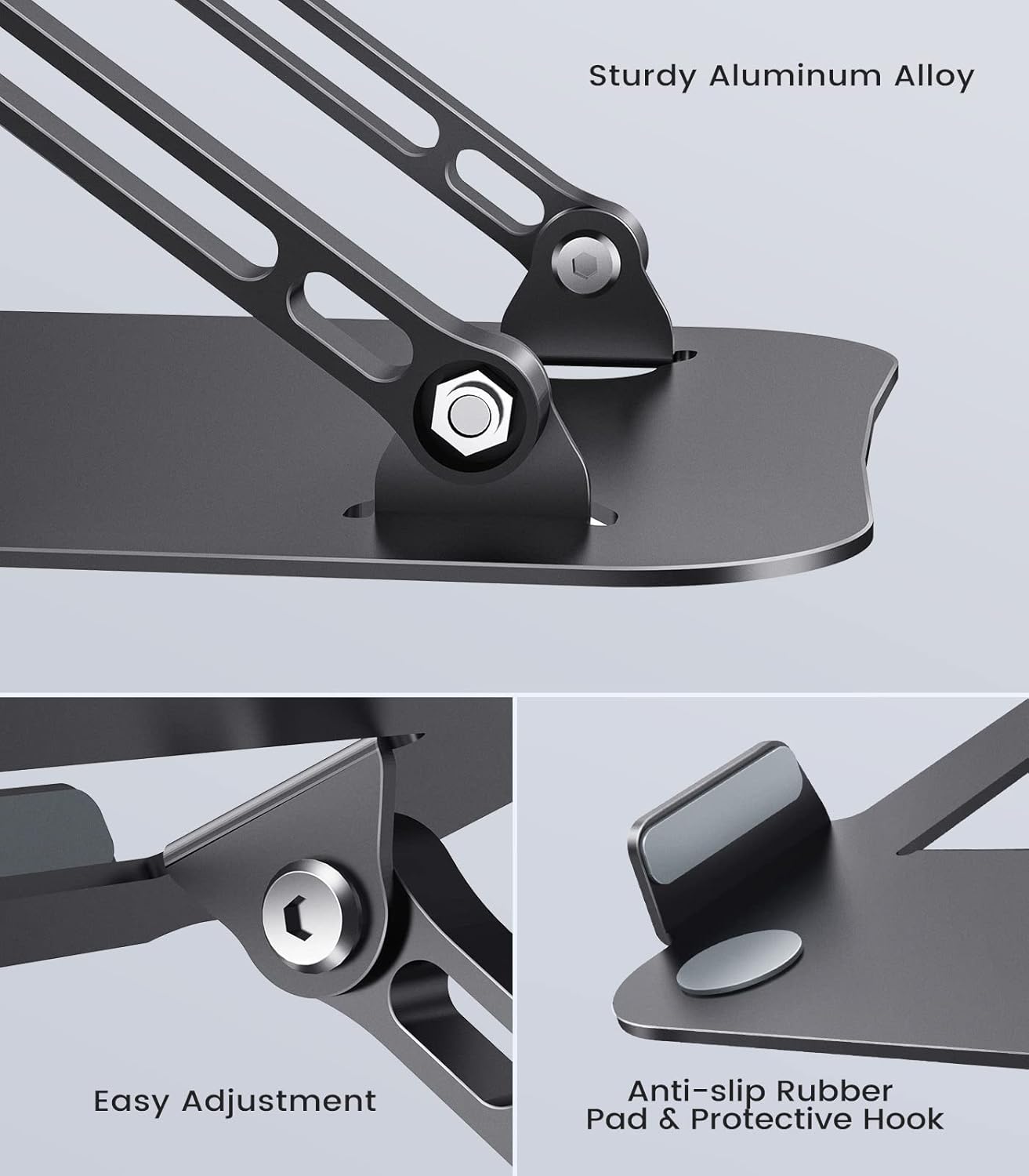 Adjustable Laptop Stand for Desk, Aluminum Portable Laptop Stand, Lightweight 500g, Foldable Ergonomic Computer Notebook stand Holder for 11-16" MacBook Air Pro, Dell XPS,HP Computer Notebook, Black - Image 7