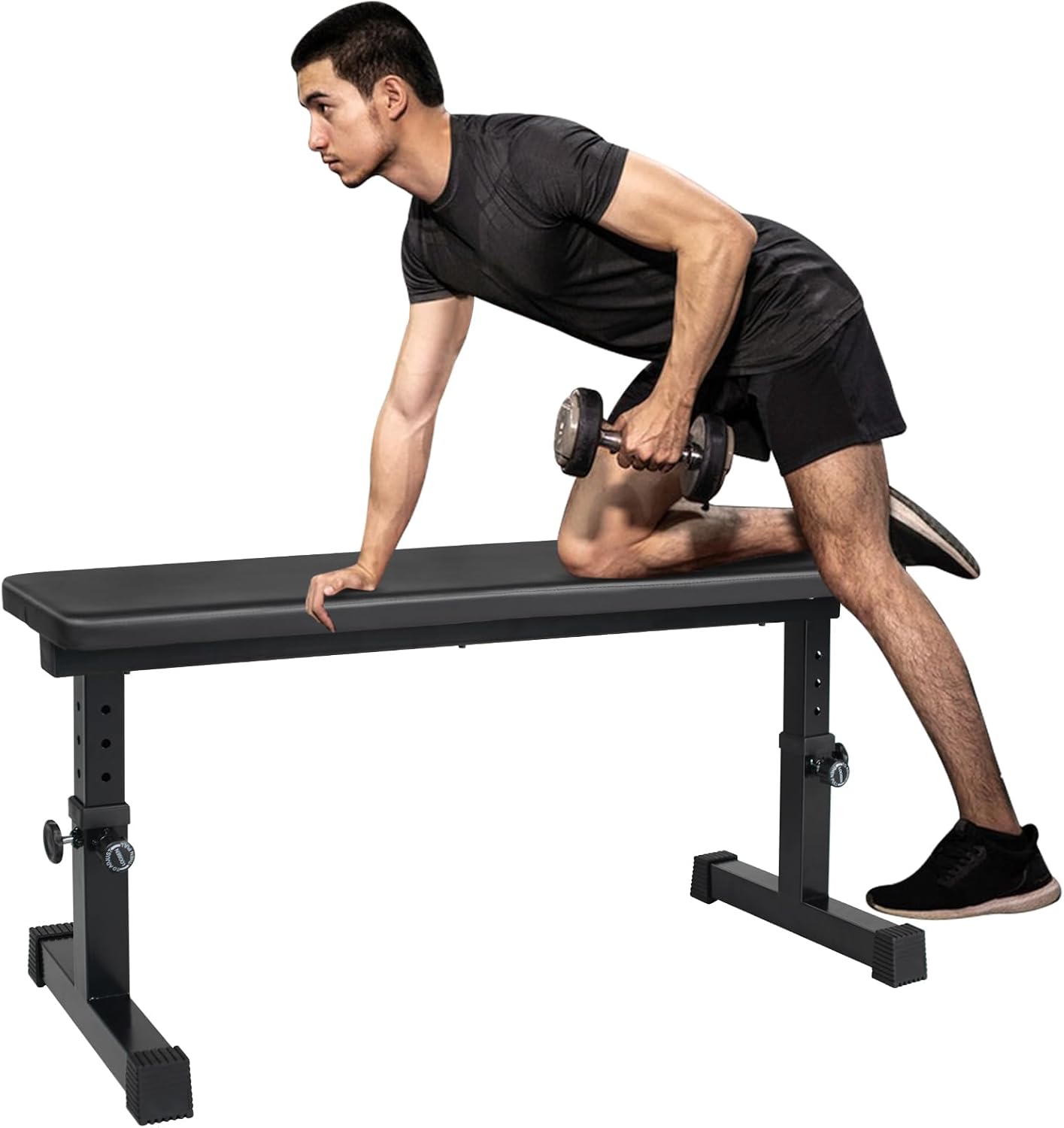 Flat Weight Bench, Utility Workout Adjustable Height Weight Bench Press with Thick Cushion & Anti-slip Foot Pads, Compact Strength Training for Exercise & Fitness, Home/Gym Easy Assembly - Image 2