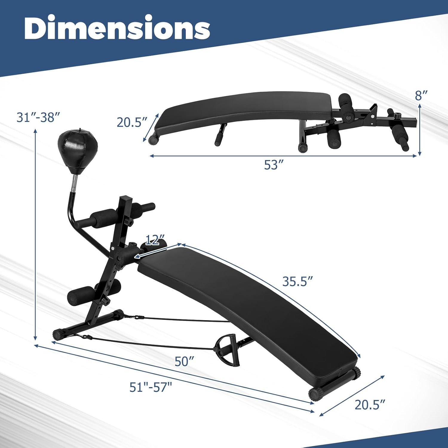 GYMAX 3 in 1 Decline Ab Bench with Speed Ball & Resistance Bands, 5-Level Adjustable, 300 lbs Weight Capacity - Image 8