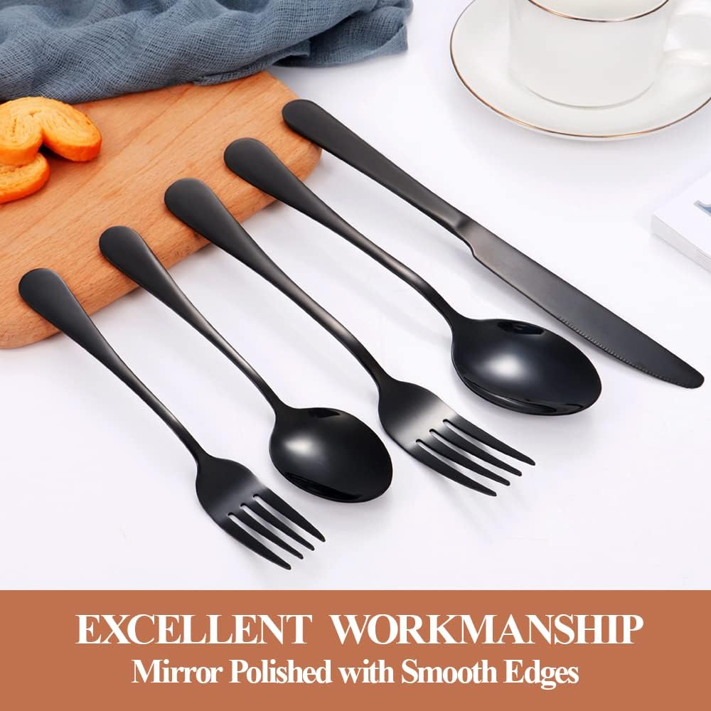 Lazycorner 40 Pcs Black Silverware Set for 8, Mirror Polished Flatware Set Stainless Steel Fork Knife Spoon, Food Grade Eating Utensils Sets, Reusable Silverwear Cutlery Set, Dishwasher Safe - Image 5
