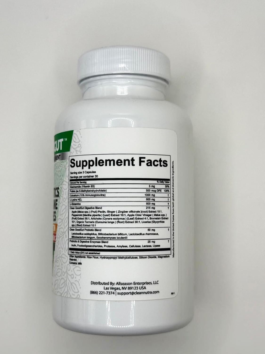 Clean Nutraceuticals Colostrum Supplement Capsules Probiotics Pills Prebiotics, L-Glutamine, Digestive Enzymes, Folate, Fiber, ACV, Turmeric, Apple Pectin and Turmeric Good Gut - Image 7
