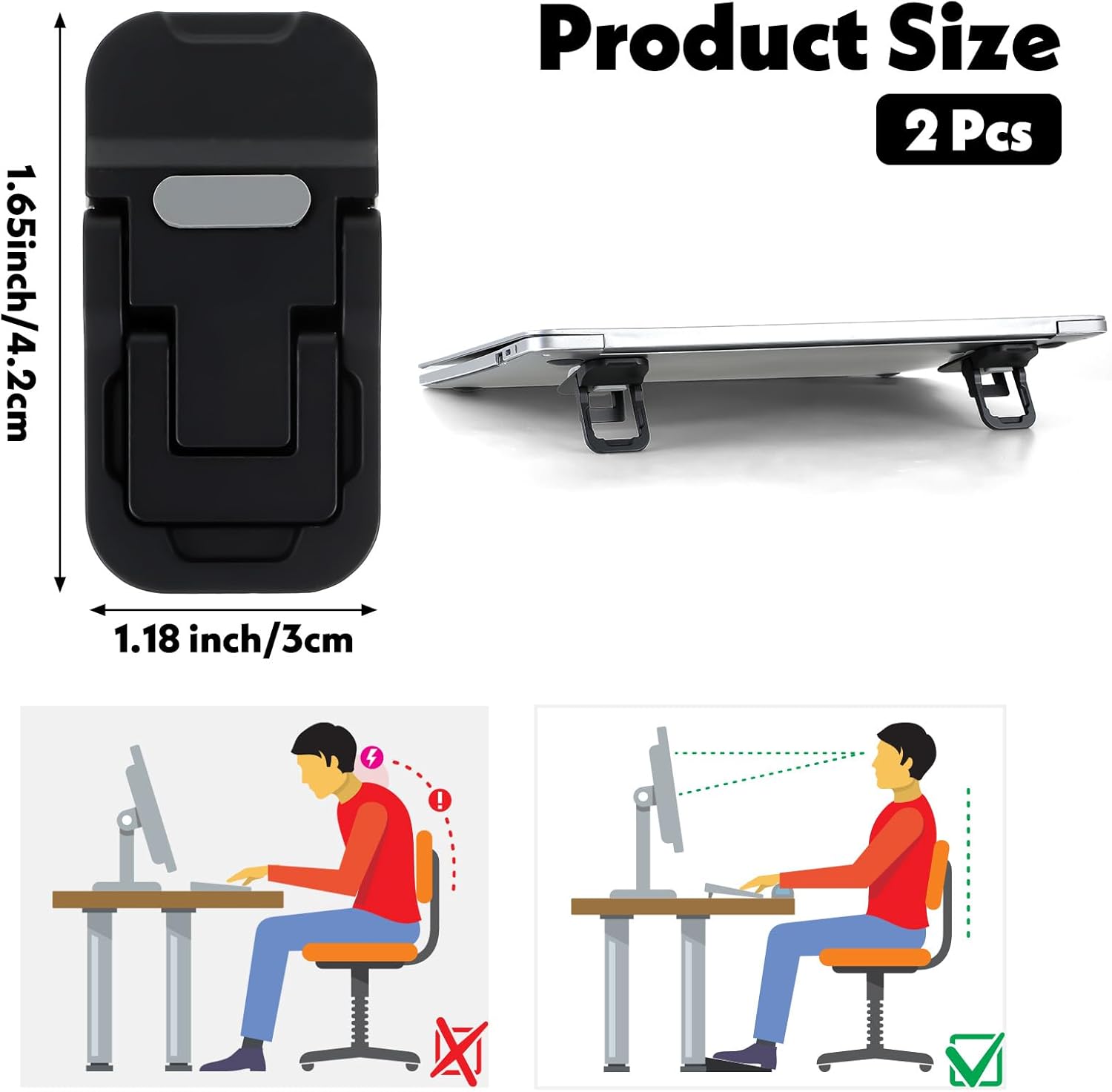 Zinc Alloy Mini Portable Laptop Stand for Desk, Foldable Computer Keyboard Riser with 2 Adjustable Angles, Self-Adhesive Invisible Laptop Riser for Desktop, Keyboard Lift (Black) - Image 3