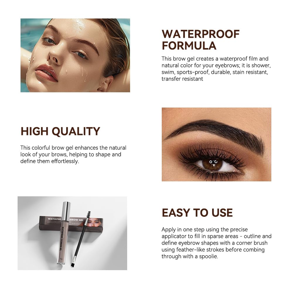 Waterproof Eyebrow Gel, Quick Drying Long Lasting Smudge Proof Formula for Creating Natural Looking Brows, Easy Application for All Skin Types (Brunette, Large) - Image 4