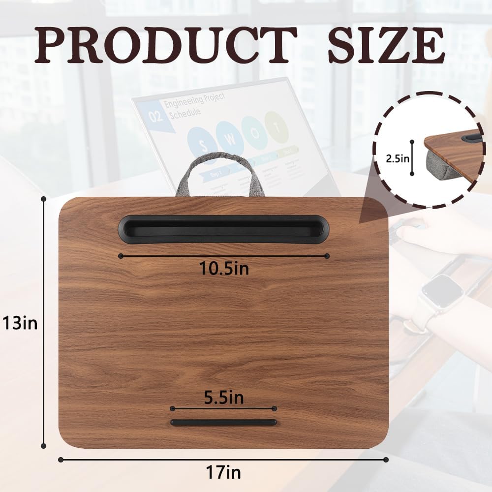 Lap Desk, Portable Laptop Desk Fits Up to 16“ Laptops, with Tablet Slot, Built-in Cushion, Great for Home & Office,Lap Desk with Cushion (Brown, Medium) - Image 3