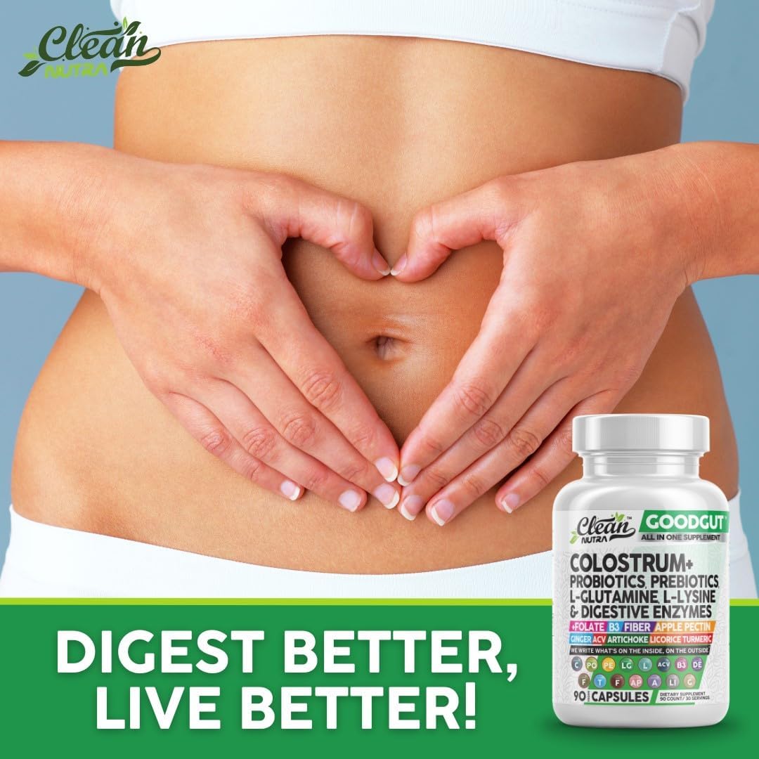 Clean Nutraceuticals Colostrum Supplement Capsules Probiotics Pills Prebiotics, L-Glutamine, Digestive Enzymes, Folate, Fiber, ACV, Turmeric, Apple Pectin and Turmeric Good Gut - Image 5