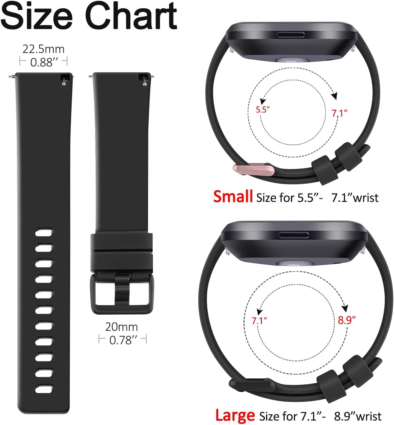 Sport Bands Compatible with Fitbit Versa 2 / Fitbit Versa/Versa Lite/Versa SE, Classic Soft Silicone Replacement Wristbands Straps for Fitbit Versa 2 Smart Watch Women Men (Small,Black) - Image 4