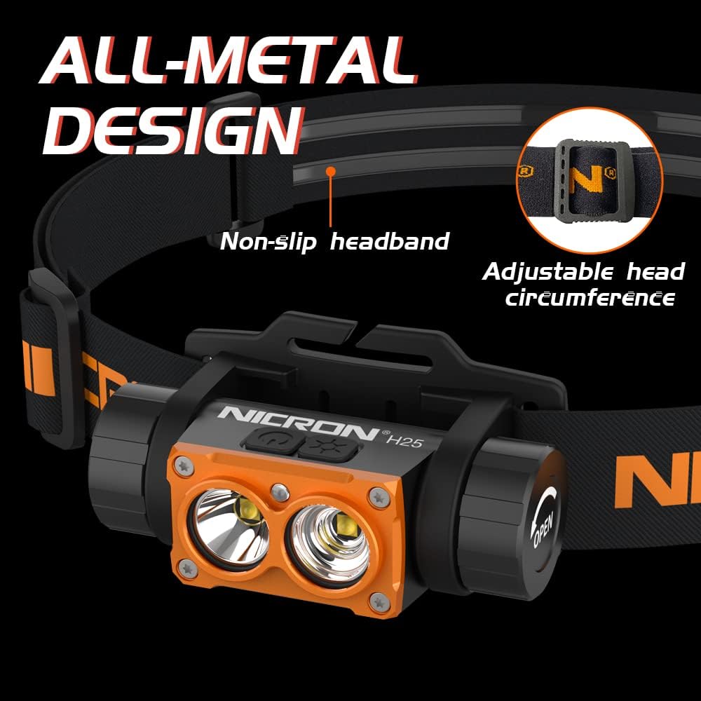 NICRON Headlamp Rechargeable, High Bright 1500 lumens 180° Rotating Aluminum LED Head Lamp with 3 Light Sources 10 Modes Waterproof Head Flashlight H25 for Camping Hunting Running Fishing Biking - Image 8