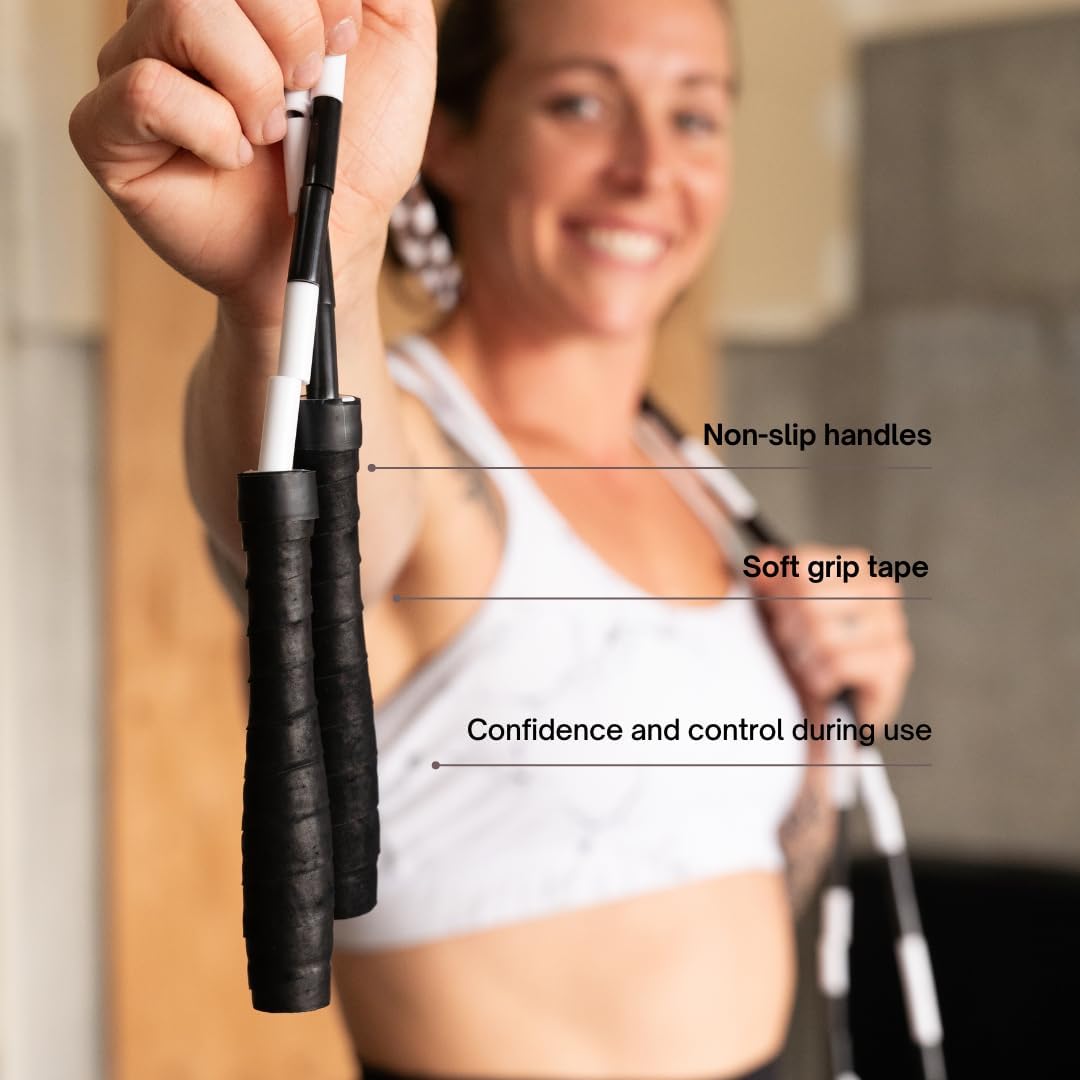 Beaded Jump Rope for Functional Fitness Athletes - Grip Tape Handles - Tangle-Free - Adjustable - Jump rope for Adults, Teens, and Kids (Parent) - Image 4