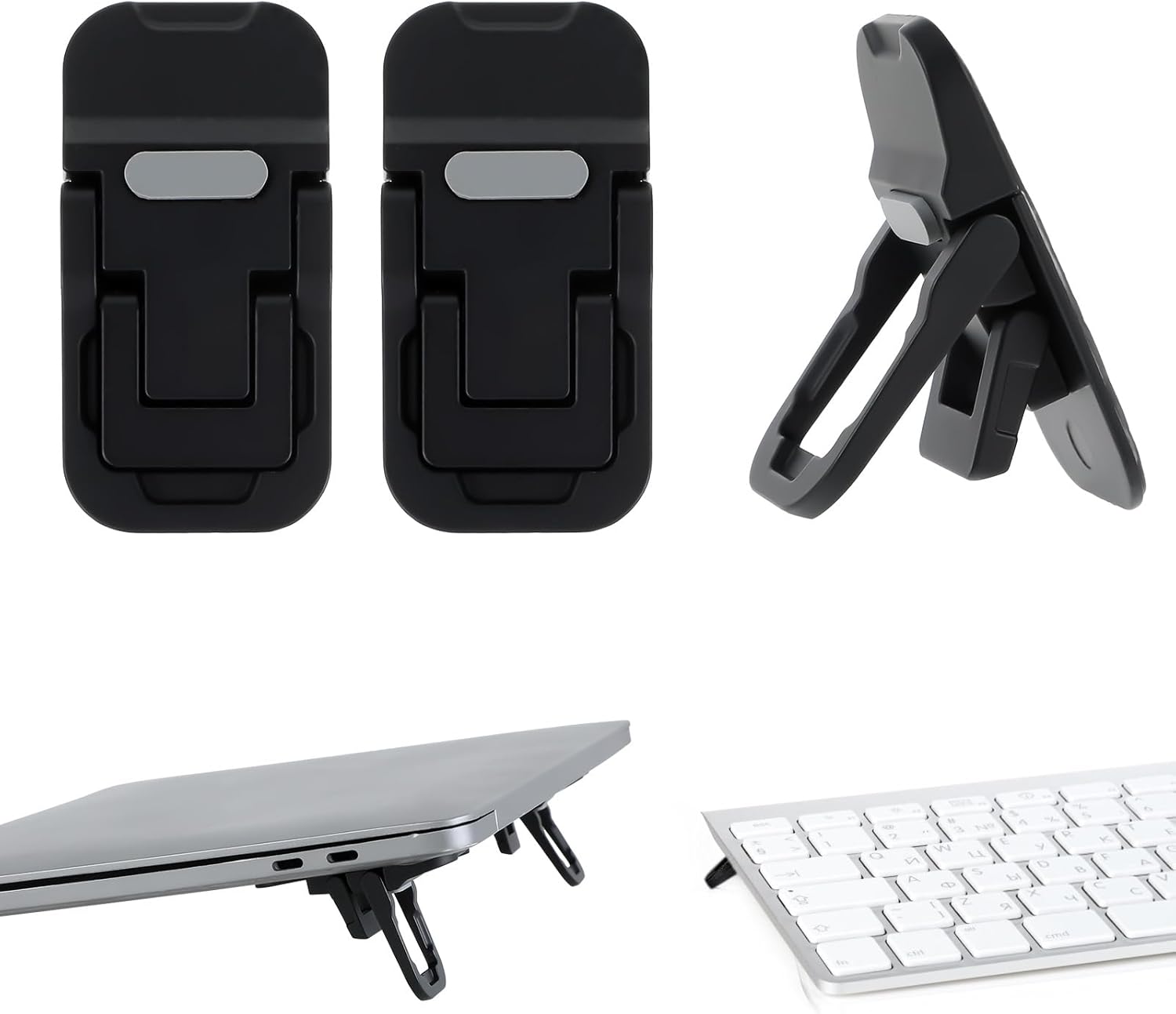 Zinc Alloy Mini Portable Laptop Stand for Desk, Foldable Computer Keyboard Riser with 2 Adjustable Angles, Self-Adhesive Invisible Laptop Riser for Desktop, Keyboard Lift (Black) - Image 2