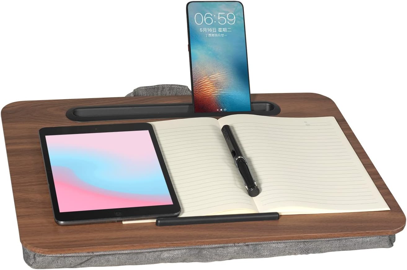 Lap Desk, Portable Laptop Desk Fits Up to 16“ Laptops, with Tablet Slot, Built-in Cushion, Great for Home & Office,Lap Desk with Cushion (Brown, Medium) - Image 2