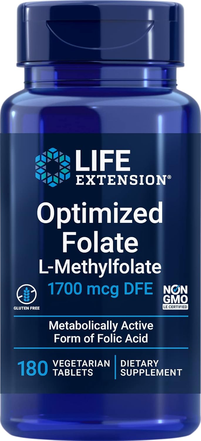 Life Extension Optimized Folate (L-Methylfolate) 1700 mcg DFE, 180 Veg Tablets - Image 2