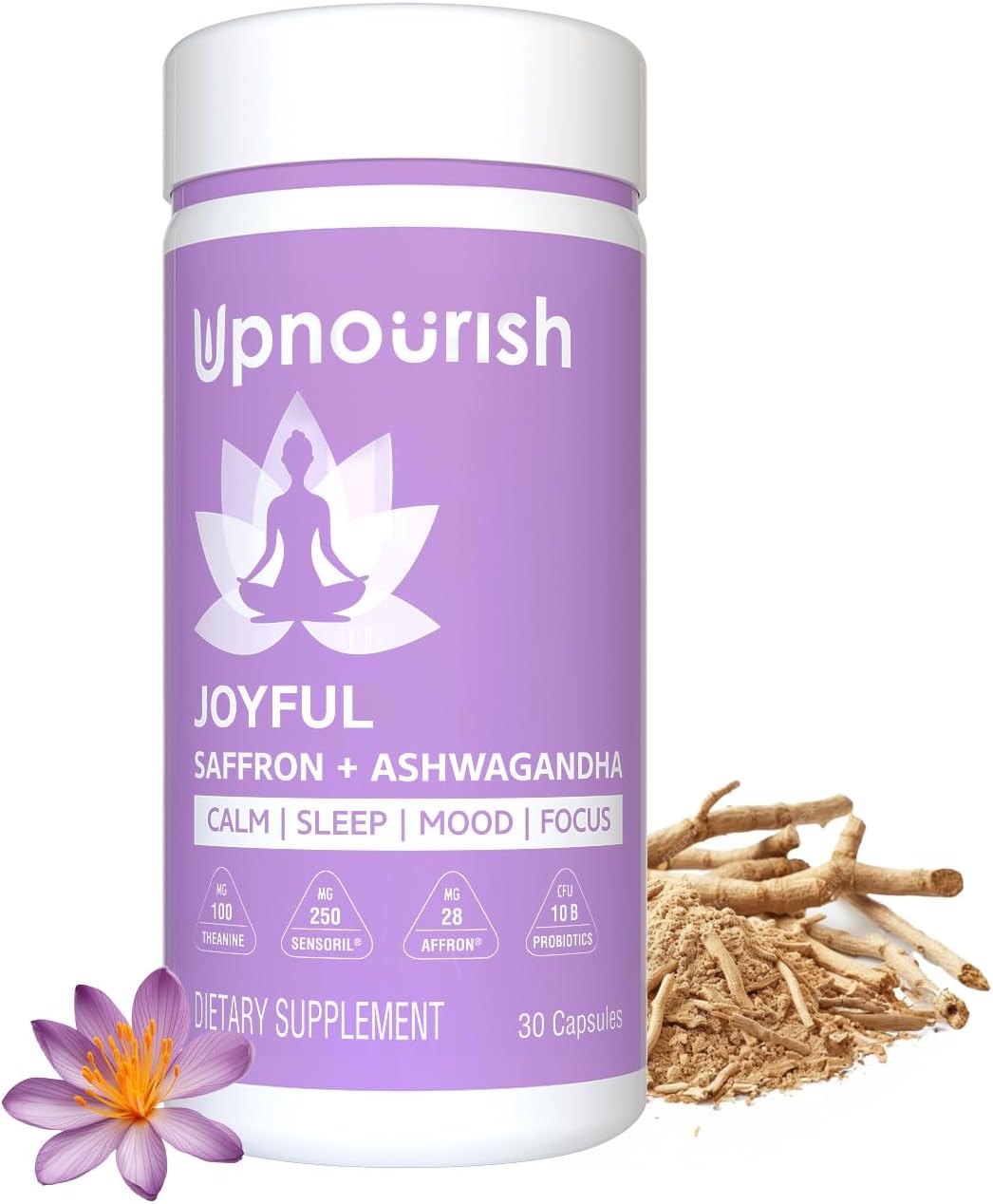 UpNourish Organic Ashwagandha Saffron Supplements with Probiotics - Stress Relief, Mood Enhancer, Calm Happy Pills Support Fatigue Focus Clarity with L-Theanine, Rhodiola, 30 Vegan Capsules - Image 2