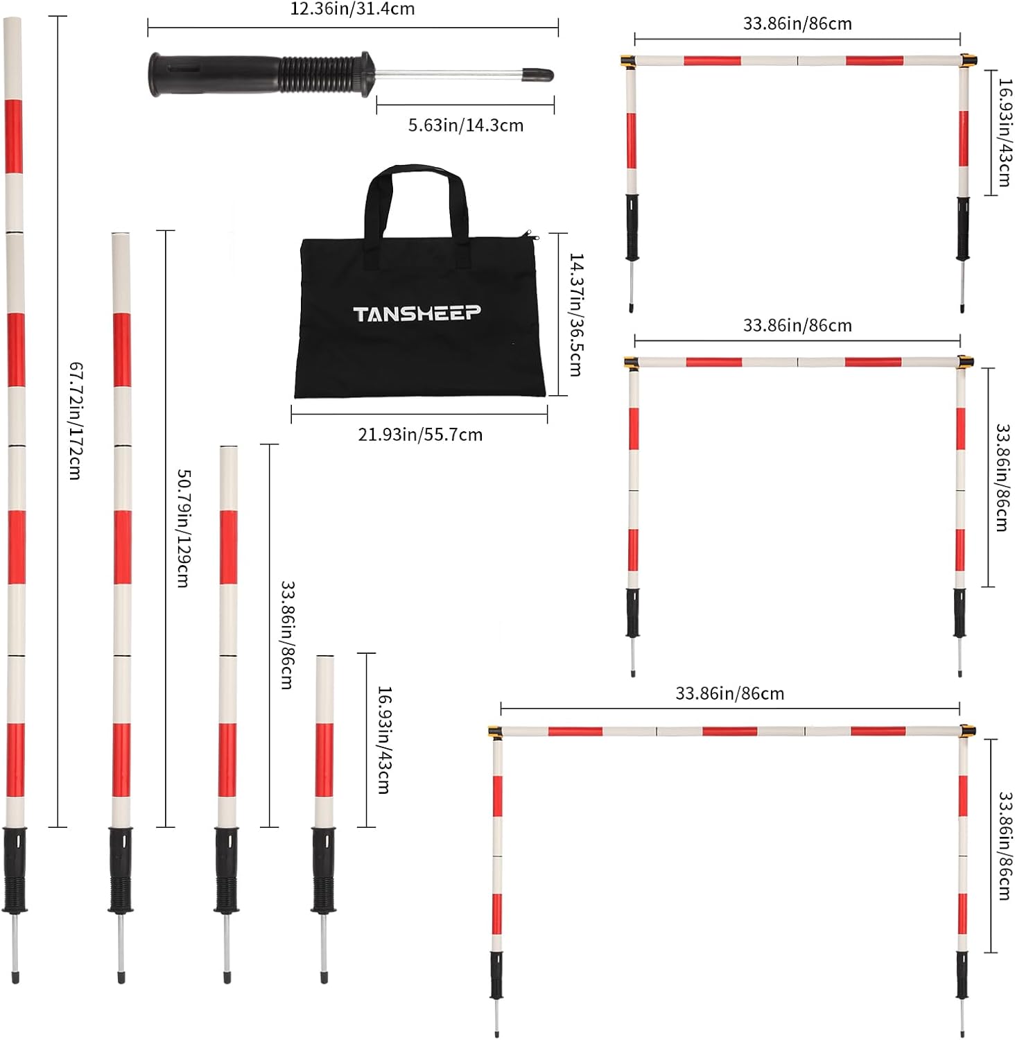 Tansheep Soccer Agility Training Poles Equipment with Bag, 6 Agility Poles with Spring, 3 Horizontal Sticks, Multifunctional Soccer Training Set for Kids Youth Adults - Image 4