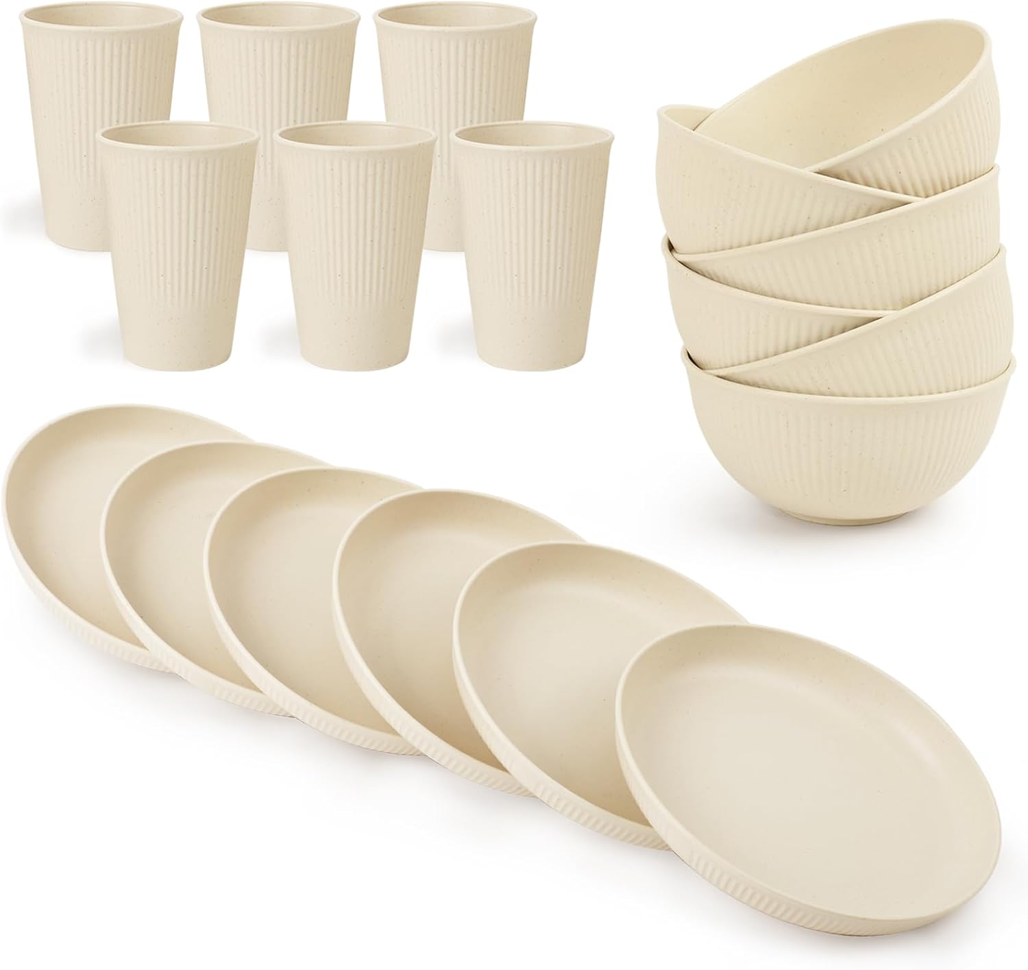 18PCS Wheat Straw Dinnerware Sets Unbreakable Dinnerware Sets Reusable Cups Plates and Bowls Sets Microwave Dinnerware Set for Kitchen Travel Camping - Image 2