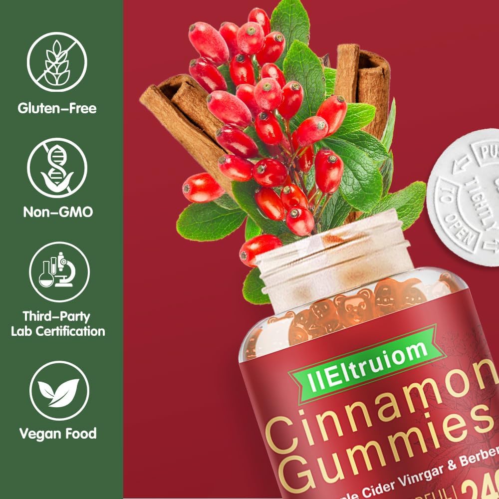 Ceylon Cinnamon Gummies, Ceylon Cinnamon 2400mg with Berberine, Turmeric, Apple Cider Vinegar, Bitter Melon, Chromium - 60 Counts - Image 6