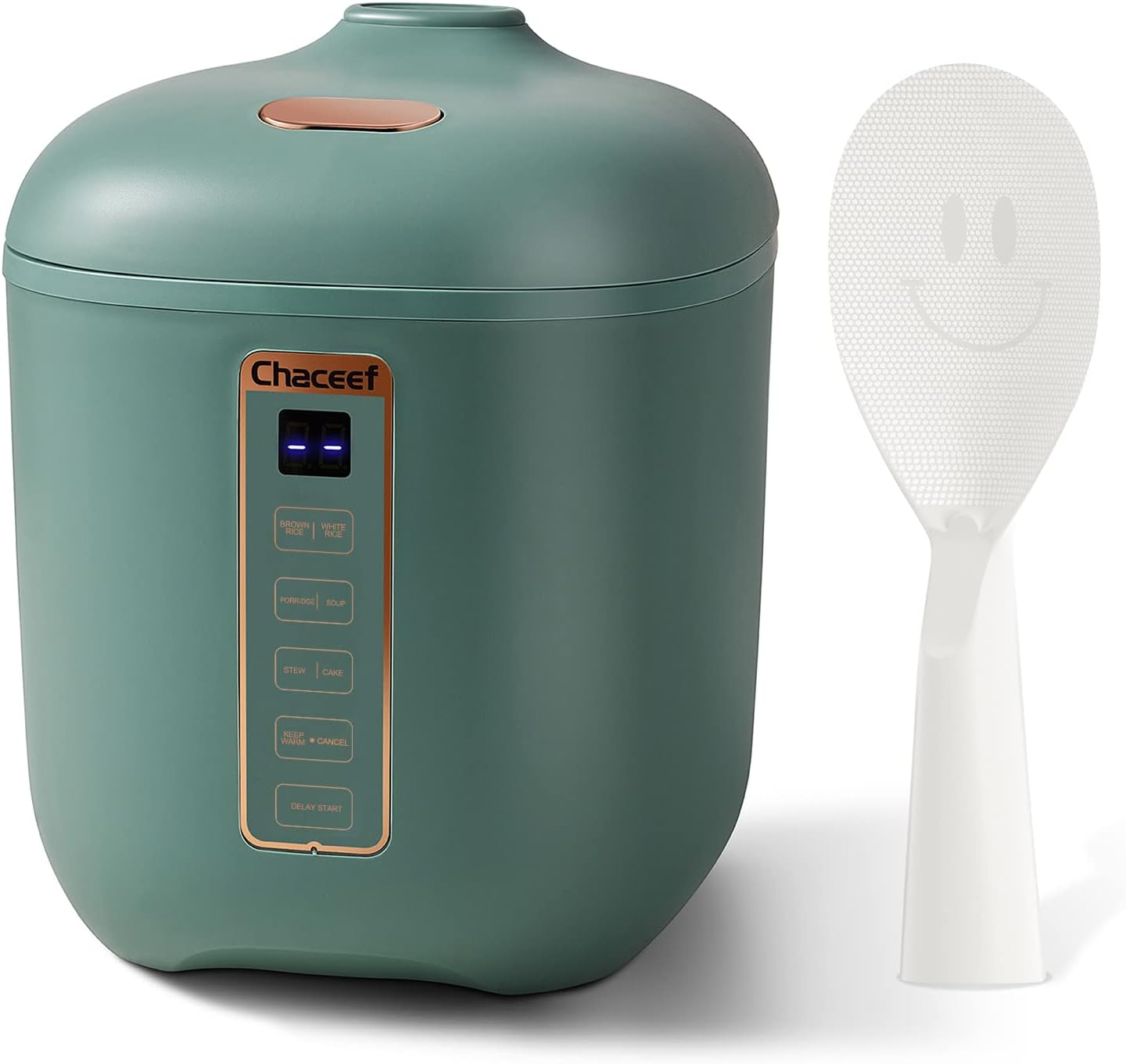 CHACEEF Mini Rice Cooker 2 Cups Uncooked, 1.2L Rice Cooker Small, Portable Non-Stick Small Travel Rice Maker, BPA Free, Smart Control Multifunction Cooker with 24 Hours Timer Delay & Keep Warm Function, Green - Image 2