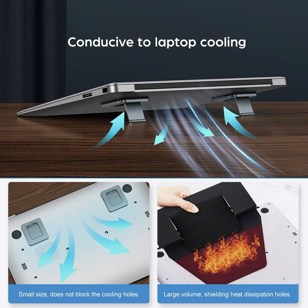 OATSBASF Mini Laptop Stand, Retractable Computer Stand, Portable Notebook Holder, Foldable Invisible Design Cooling Office Universal Non Slip, for MacBook Pro Air iPad Pro Air Surface Tablets (Gray) - Image 5