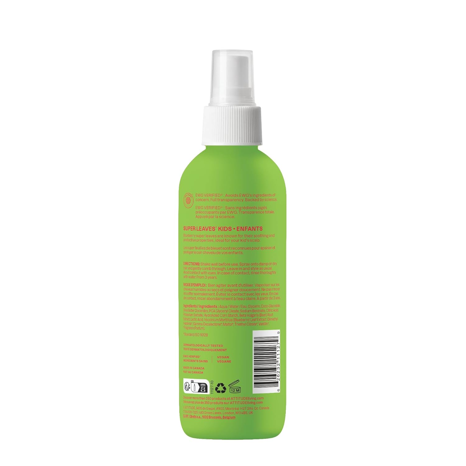 ATTITUDE Rinse-free Hair Detangler Spray for Kids, EWG Verified Leave In Product, Plant- and Mineral-Based Ingredients, Vegan, Watermelon & Coco, 8 Fl Oz - Image 7
