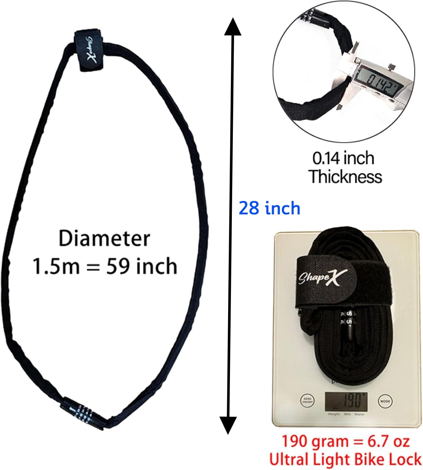 Light Weight Bike Lock for Heavy Duti Anti Theft - 59 inches - Bicycle Locks with Cutter Proof Fiber - Patented Korea - Scooter and ebike Cable - Security Cables Chain - Image 6