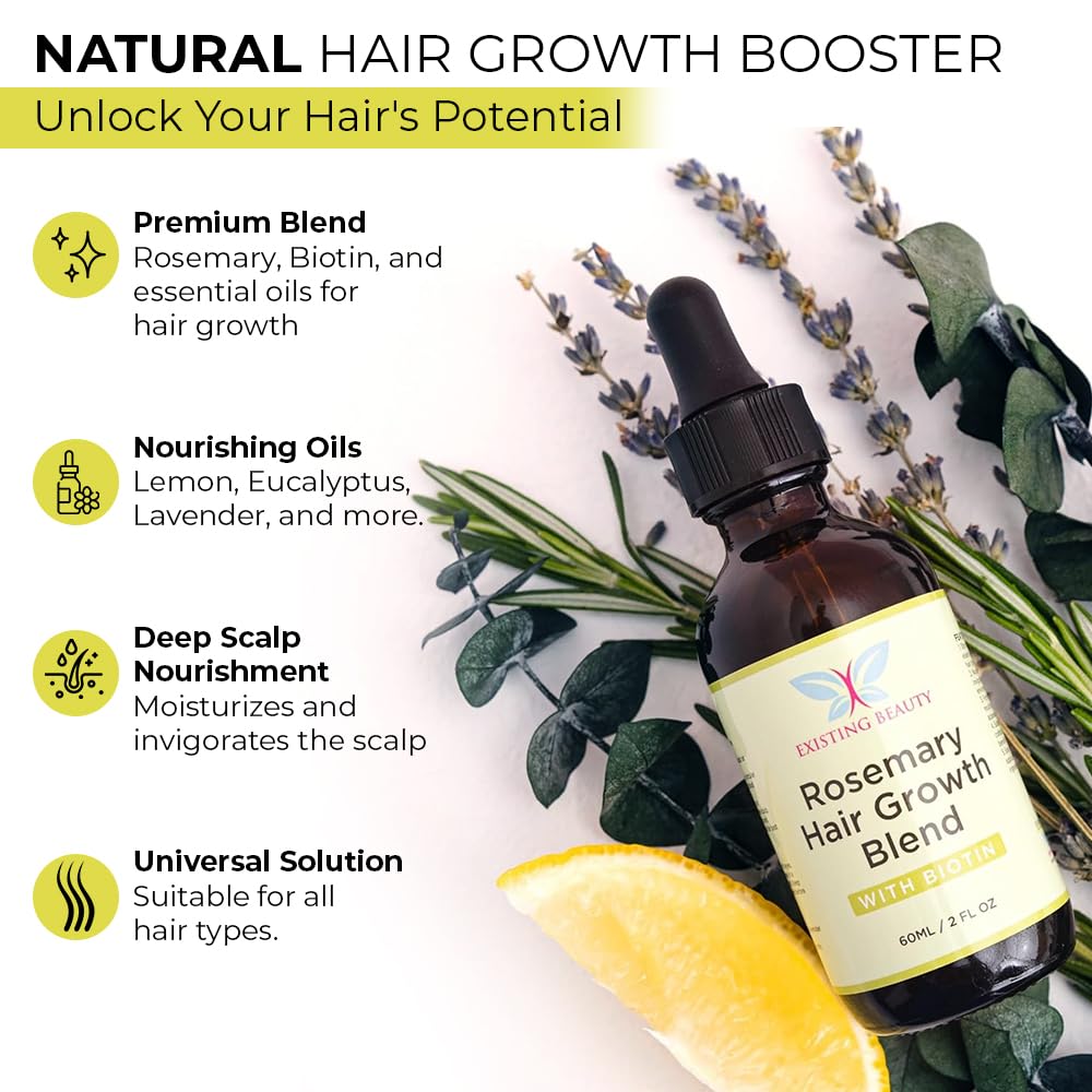 Rosemary Oil for Hair Growth - Biotin & Natural Blend by Existing Beauty - Stimulates Scalp, Nourishes Roots, Promotes Thicker, Fuller Hair for Women & Men - 2.02 fl oz by Existing Beauty - Image 3