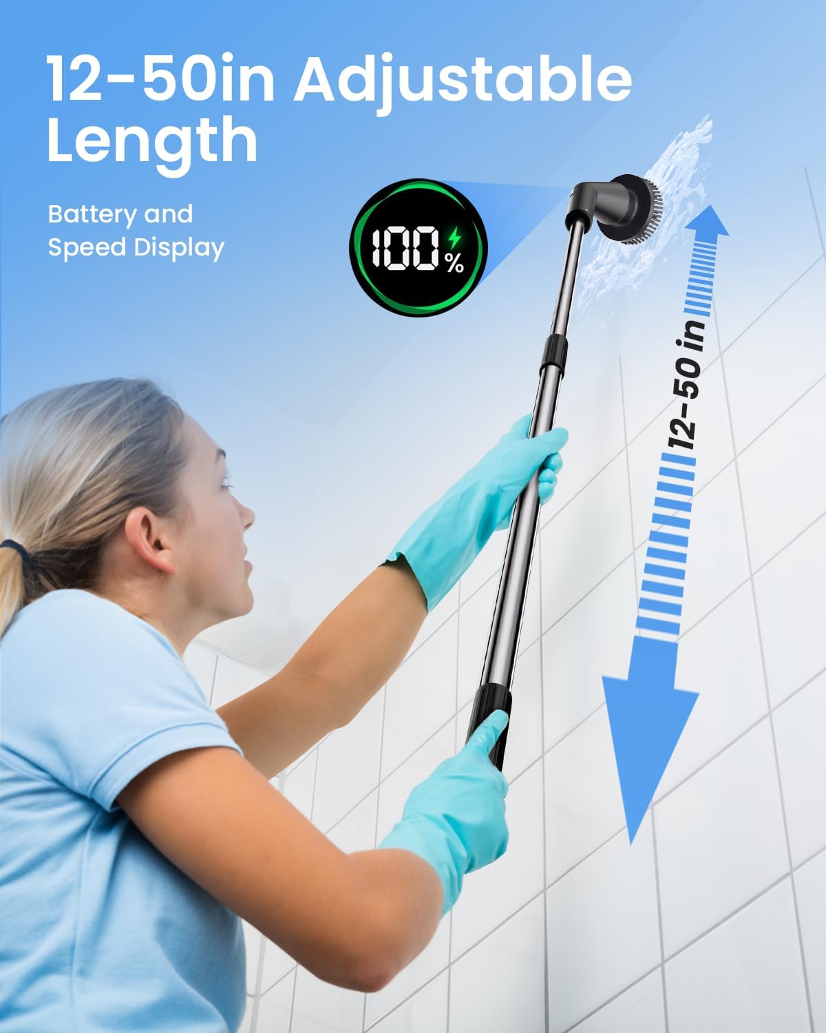 Leebein Electric Spin Scrubber, 2025 New Cordless Cleaning Brush Bathroom Scrubber, IPX7 Waterproof Shower Scrubber with 7 Brush Heads, Extendable Long Handle and 2 Speeds Scrubber for Bathtub Floor - Image 5