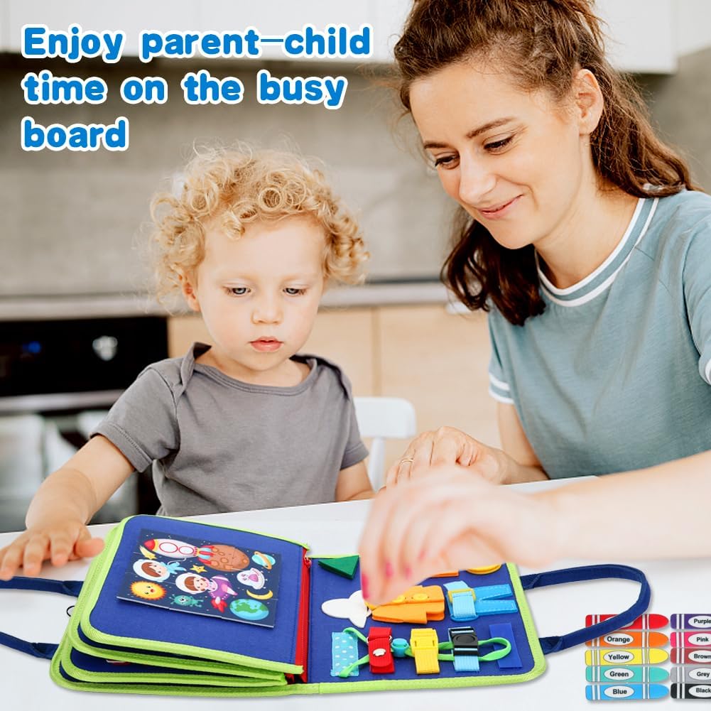 Busy Board for 1 Year Old, Montessori Toys for 1 2 3 4 Years Old Toddlers Baby Sensory Toys Busy Book Preschool Learning Activities Airplane Car Travel Toys Birthday Gifts for Boys Girls 12 Months - Image 3