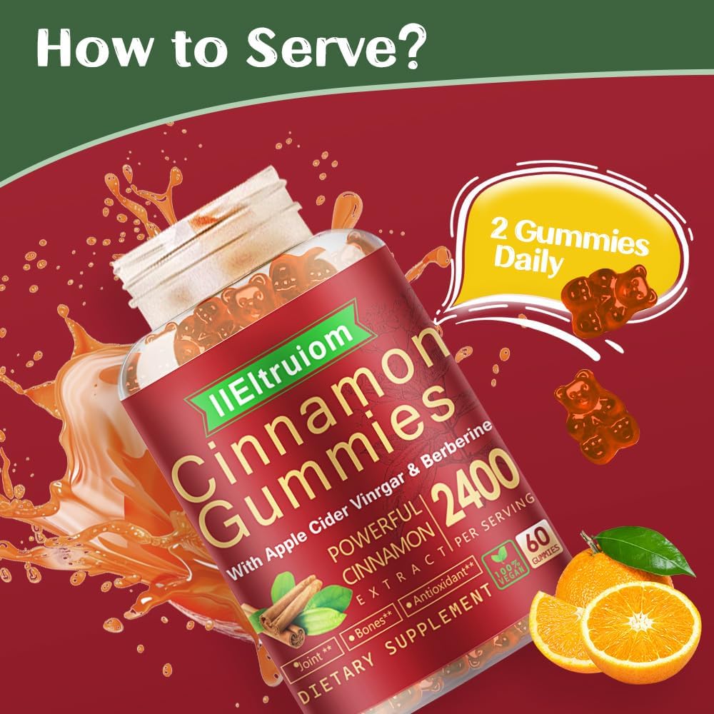 Ceylon Cinnamon Gummies, Ceylon Cinnamon 2400mg with Berberine, Turmeric, Apple Cider Vinegar, Bitter Melon, Chromium - 60 Counts - Image 9