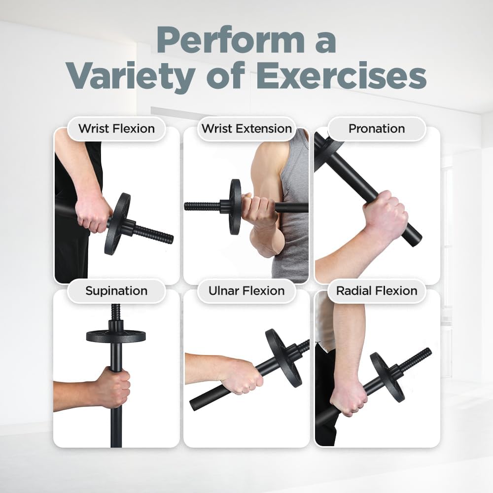 LoGest Wrist Strengthener, Forearm Exerciser - Option of Standard Plate 1 Inch or Olympic Plate 2 Inch With a Collar Hand Developer Arm Grip Workout Strength Trainer for Starter and Pro - Workout Equipment Home Gym Forearm Strengthener - Image 4