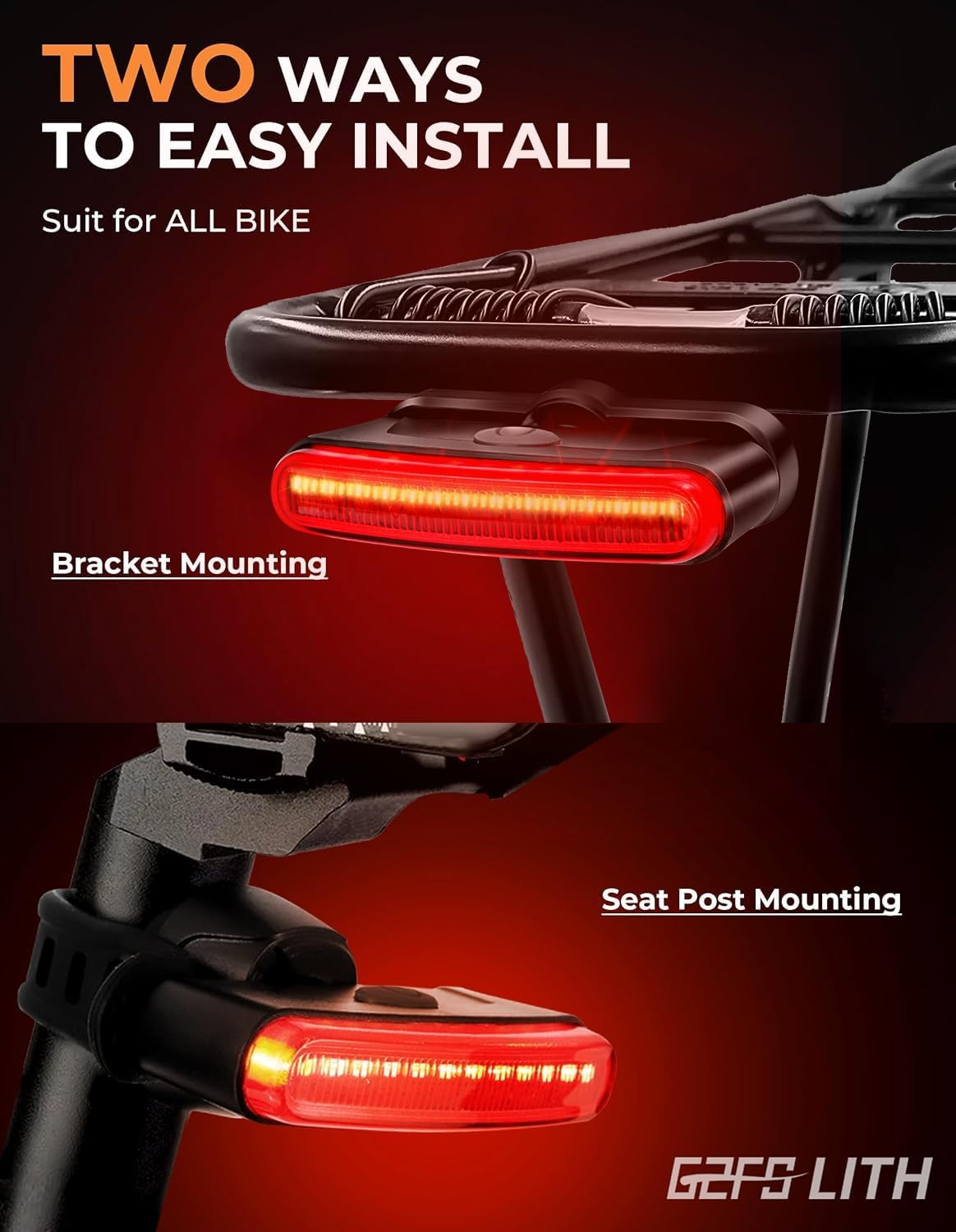 220° Wide Visible Safety Flashlight Bike Tail Light with 120 Lumens, IPX6 Waterproof,Type-C, Alarm Mode, Easy Install Bicycle Back Light Rechargeable Rear Bike Lights - Image 5