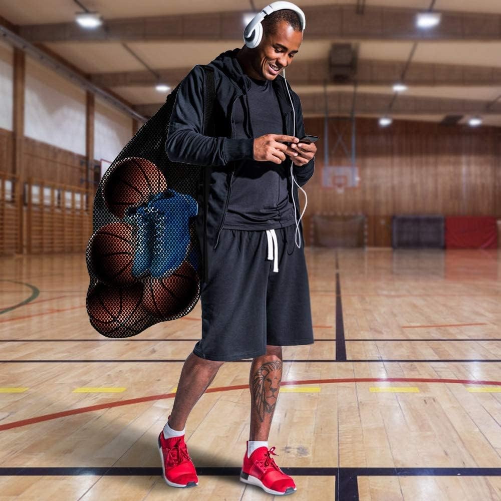 BROTOU Extra Large Sports Ball Bag Mesh, Basketball Bags Team Balls, Adjustable Shoulder Strap, Ball Bags for Holding Soccer, Football, Volleyball, Swimming Gear (30” x 40”) - Image 6